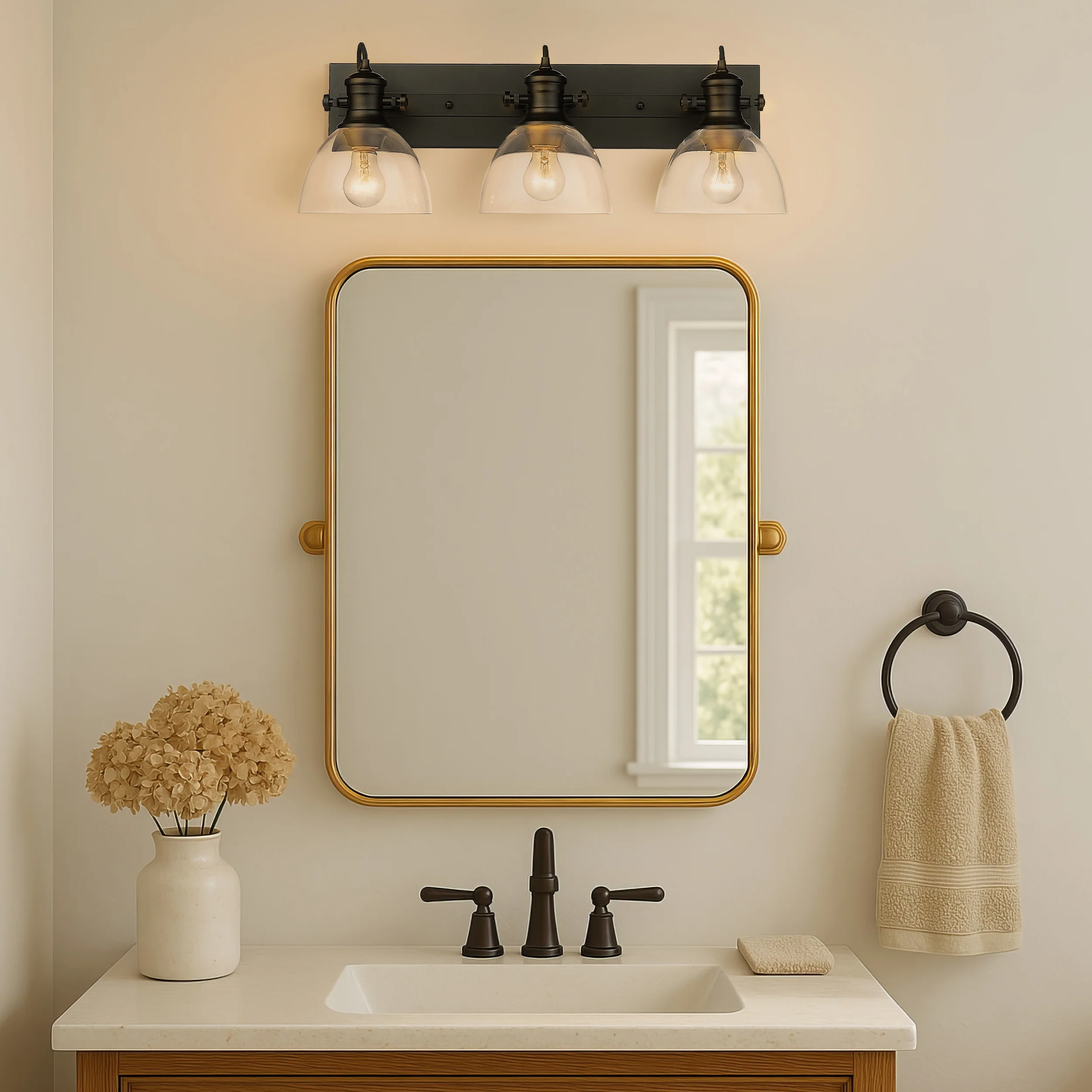 Yep by Golden Lighting Hines 3-light Vanity in Matte Black and Clear Glass - Image 2