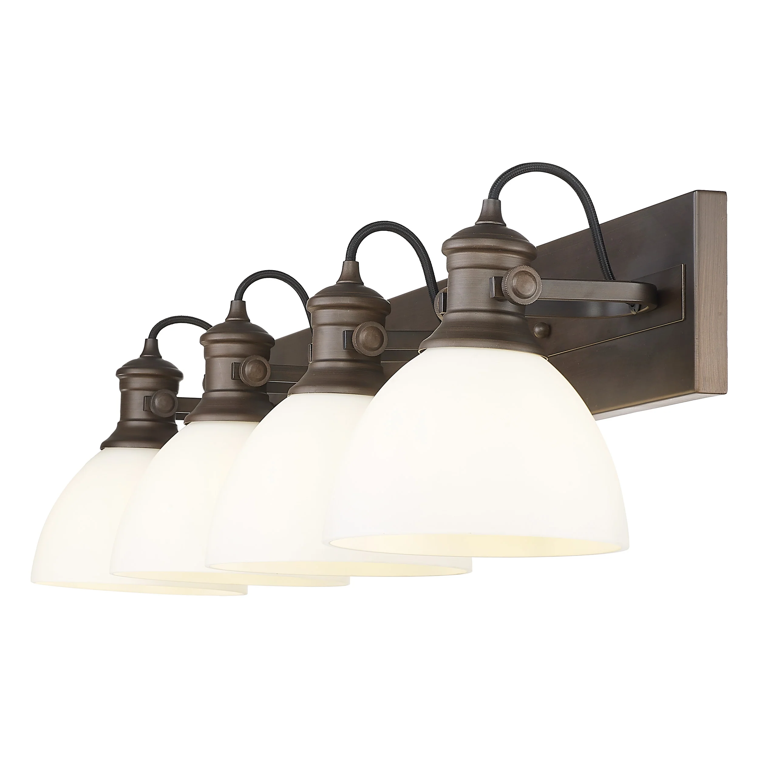Yep by Golden Lighting Hines 4-light Vanity in Rubbed Bronze and Opal Glass - Image 2