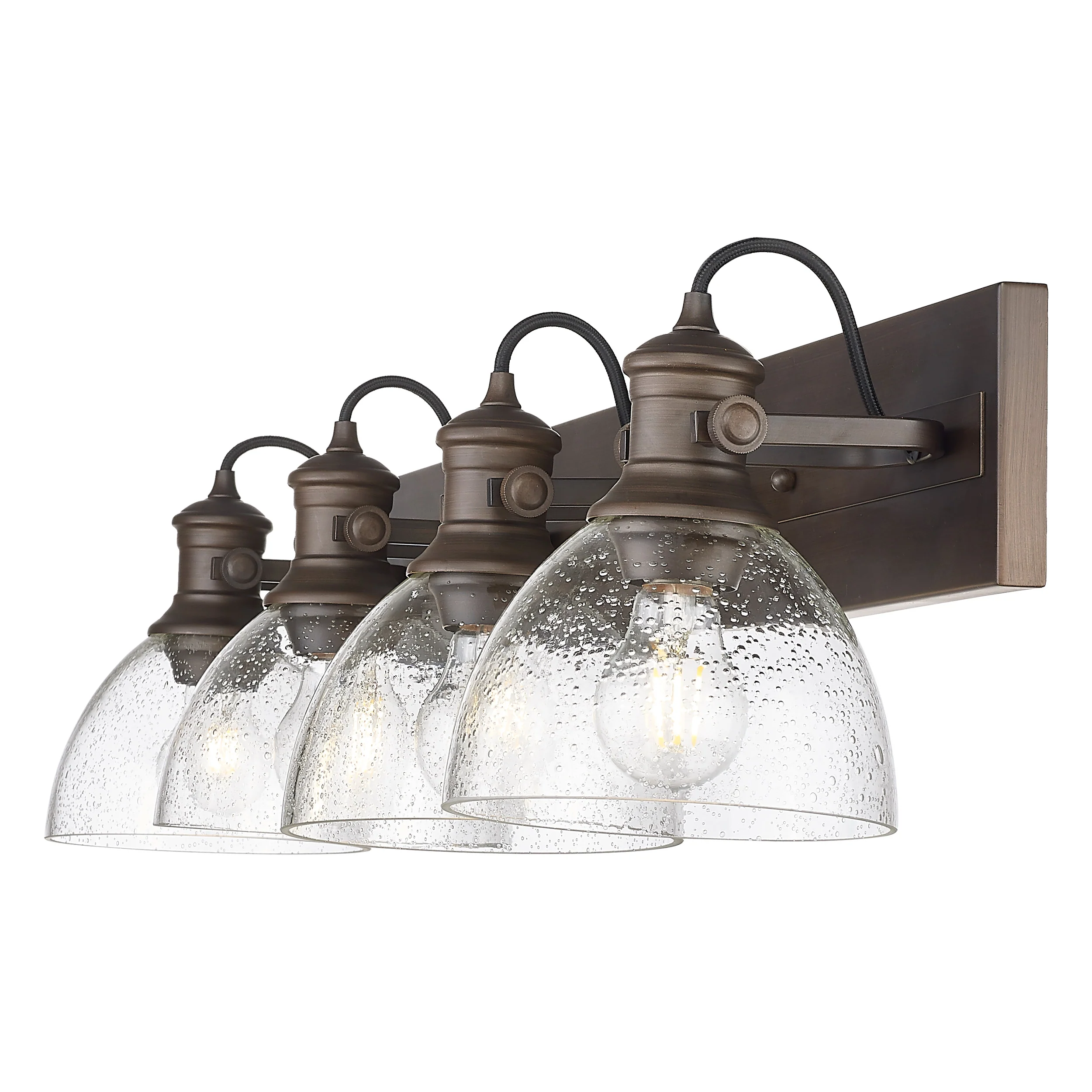 Yep by Golden Lighting Hines 4-light Vanity in Rubbed Bronze and Seeded Glass - Image 2