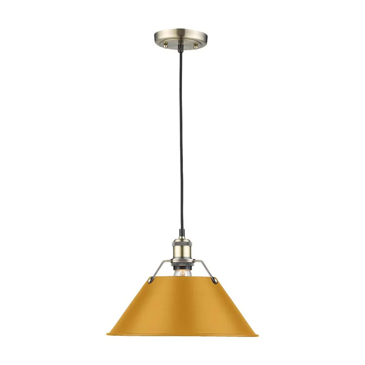Yep by Golden Lighting Orwell 1-light 14in Pendant in Aged Brass and Auric Yellow shade - Image 2