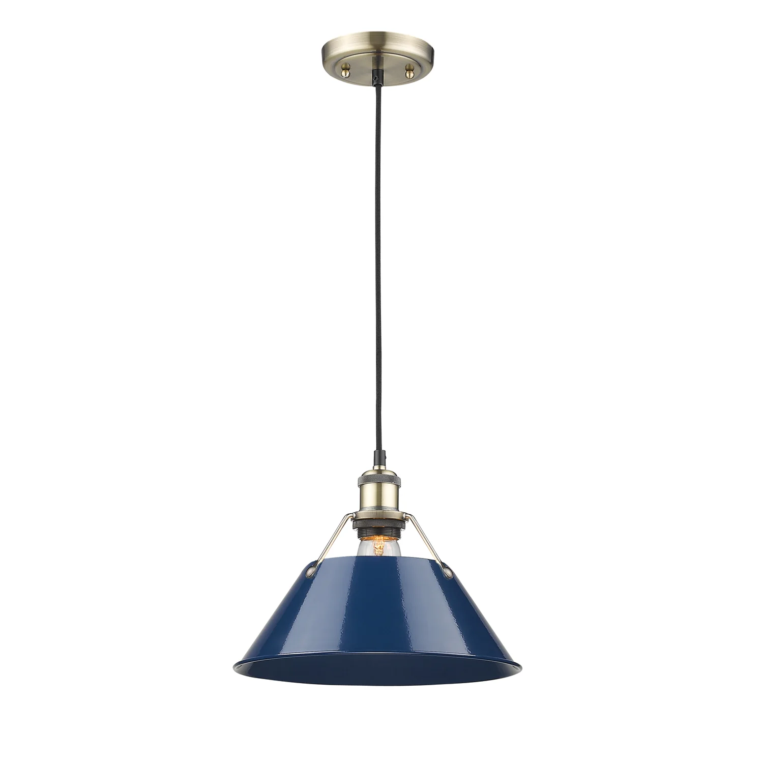 Yep by Golden Lighting Orwell 1-light 14in Pendant in Aged Brass and Navy Blue shade - Image 2