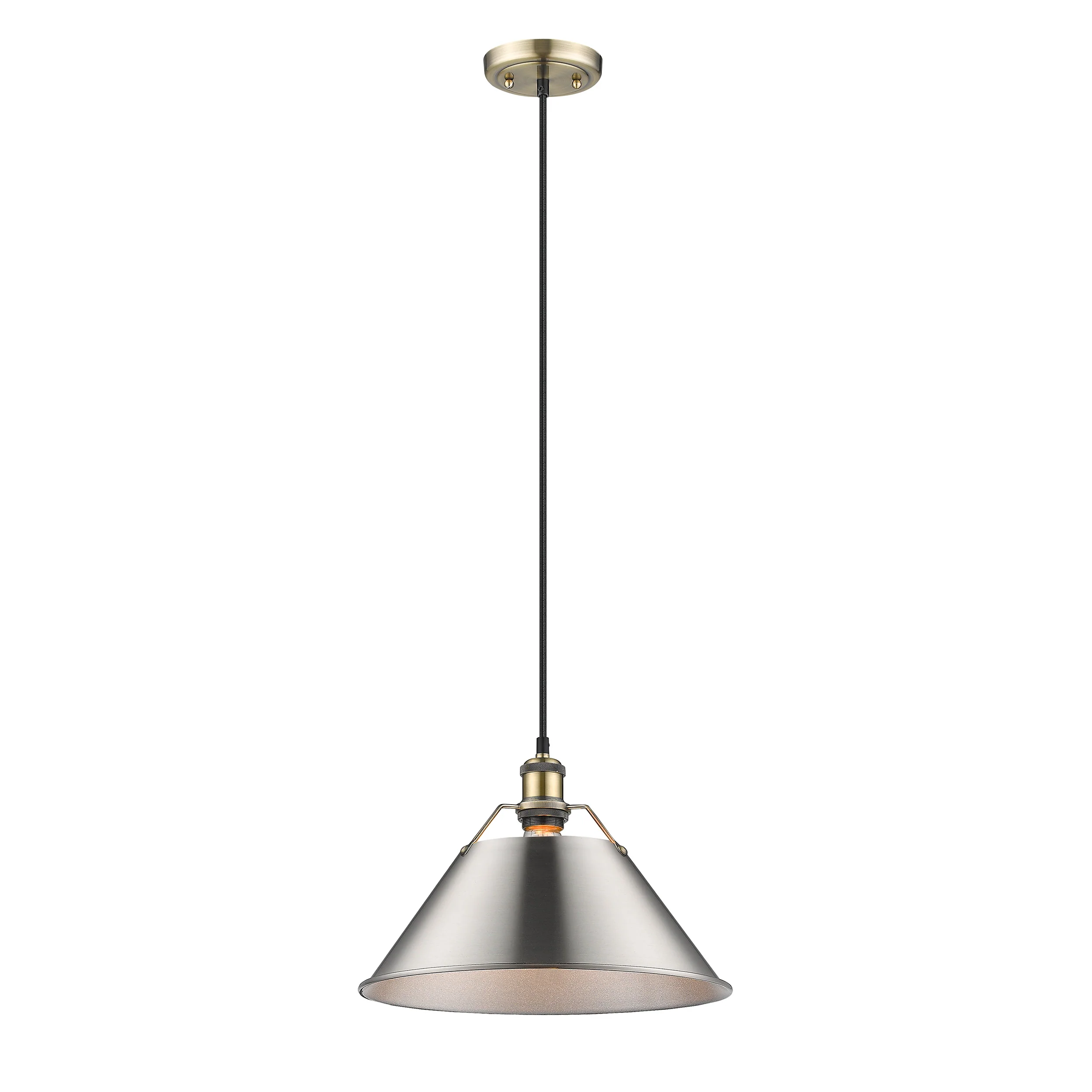 Yep by Golden Lighting Orwell 1-light 14in Pendant in Aged Brass and Pewter shade - Image 2