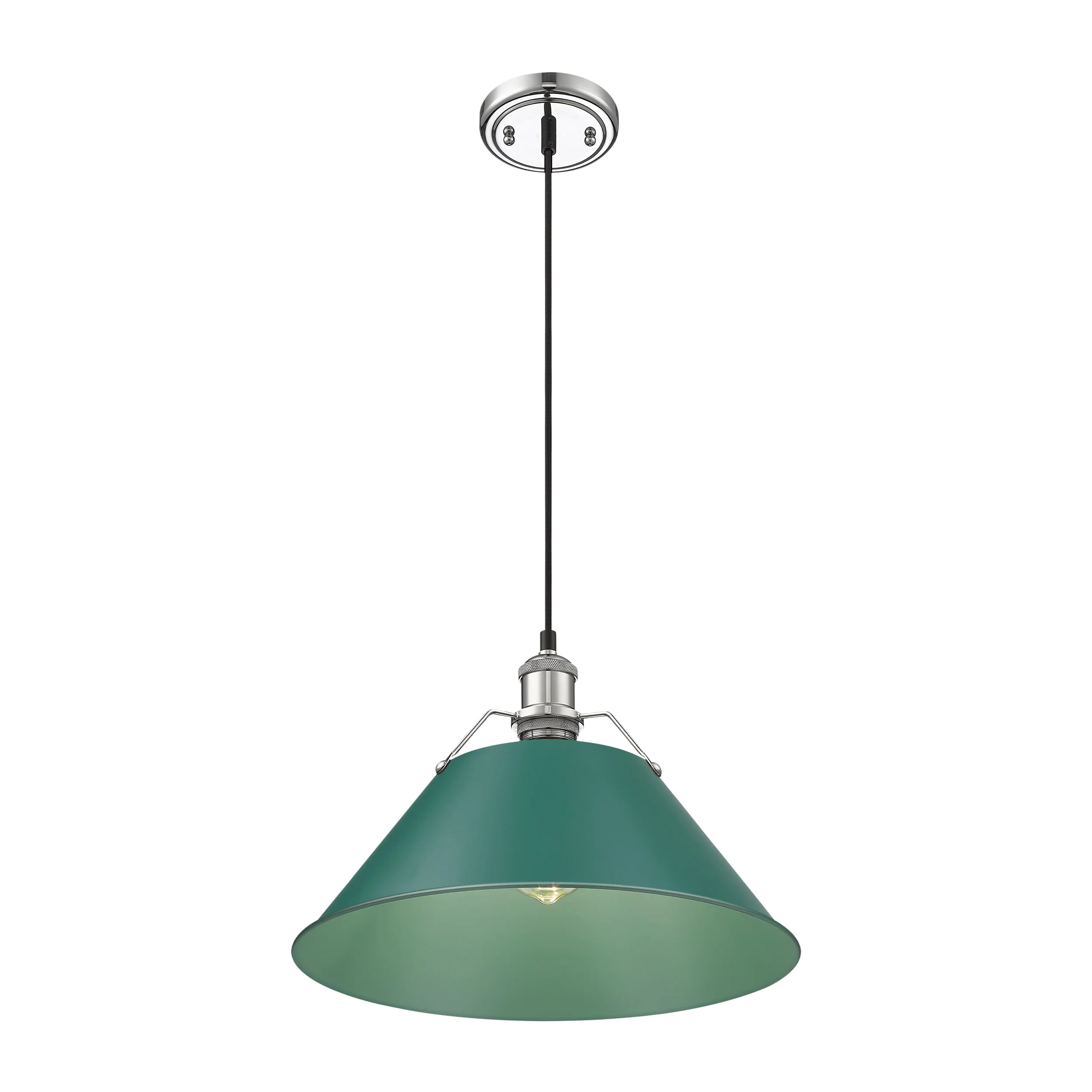 Yep by Golden Lighting Orwell 1-light 14in Pendant in Chrome and Pine Green shade - Image 2
