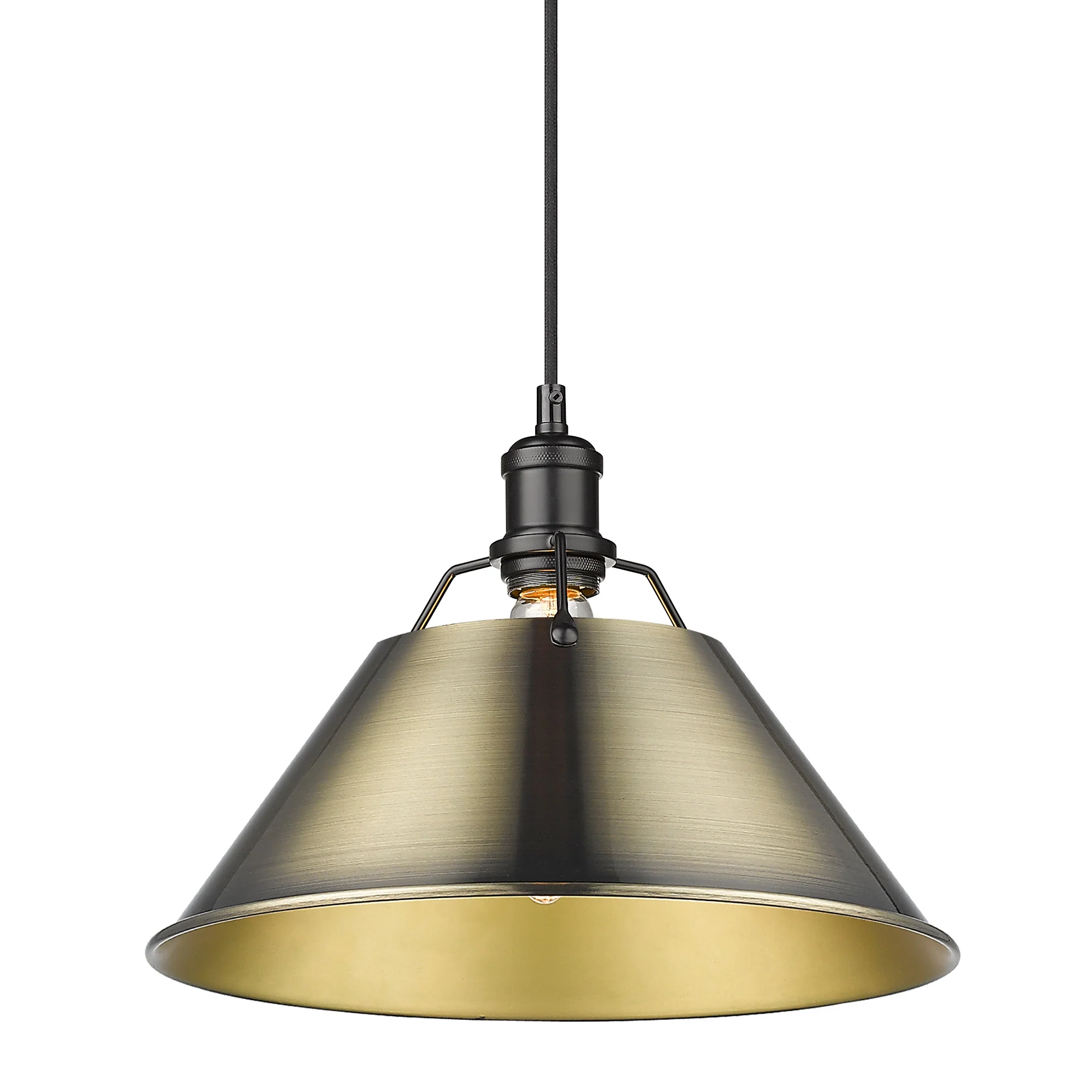 Yep by Golden Lighting Orwell 1-light 14in Pendant in Matte Black and Aged Brass shade - Image 2