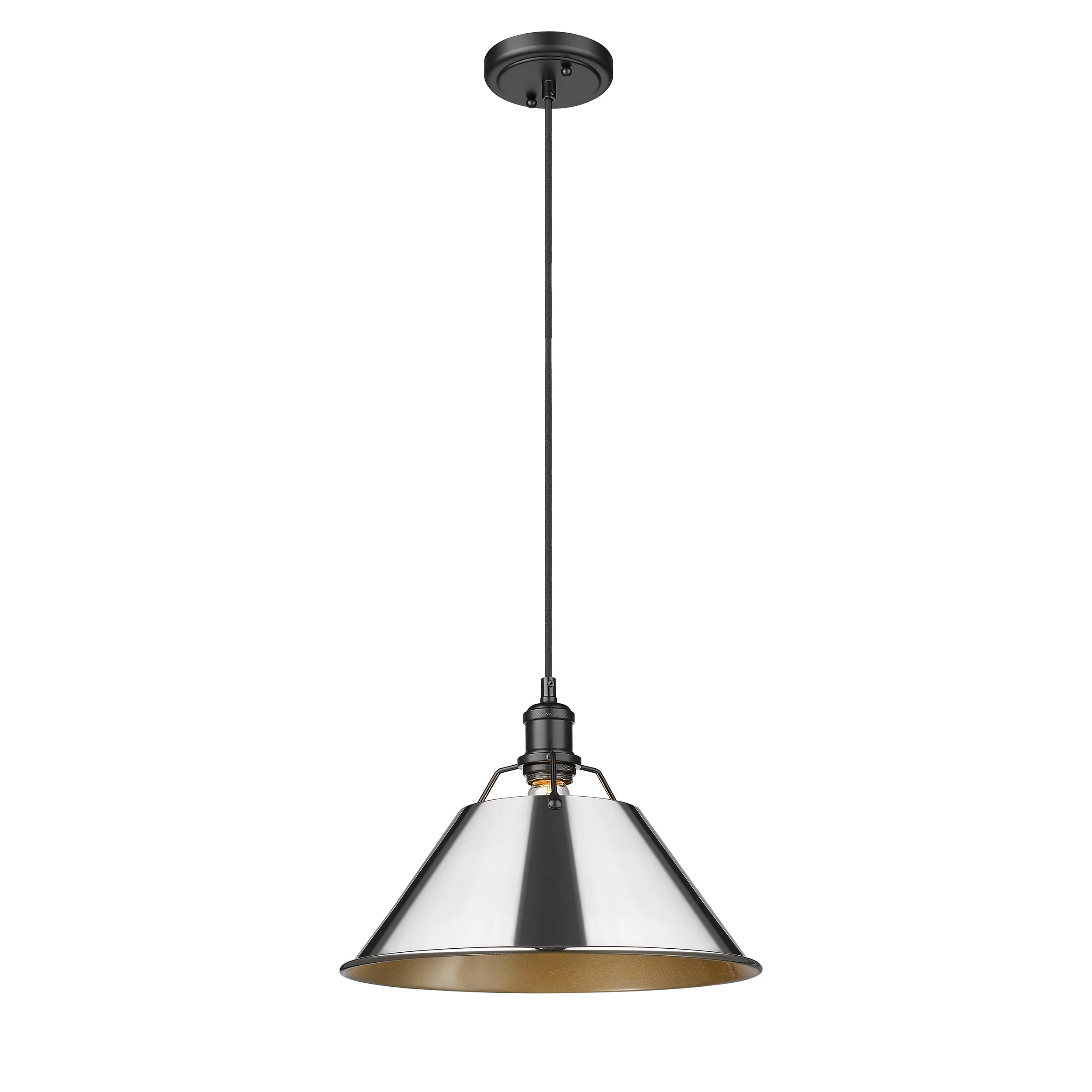 Yep by Golden Lighting Orwell 1-light 14in Pendant in Matte Black and Chrome shade - Image 2