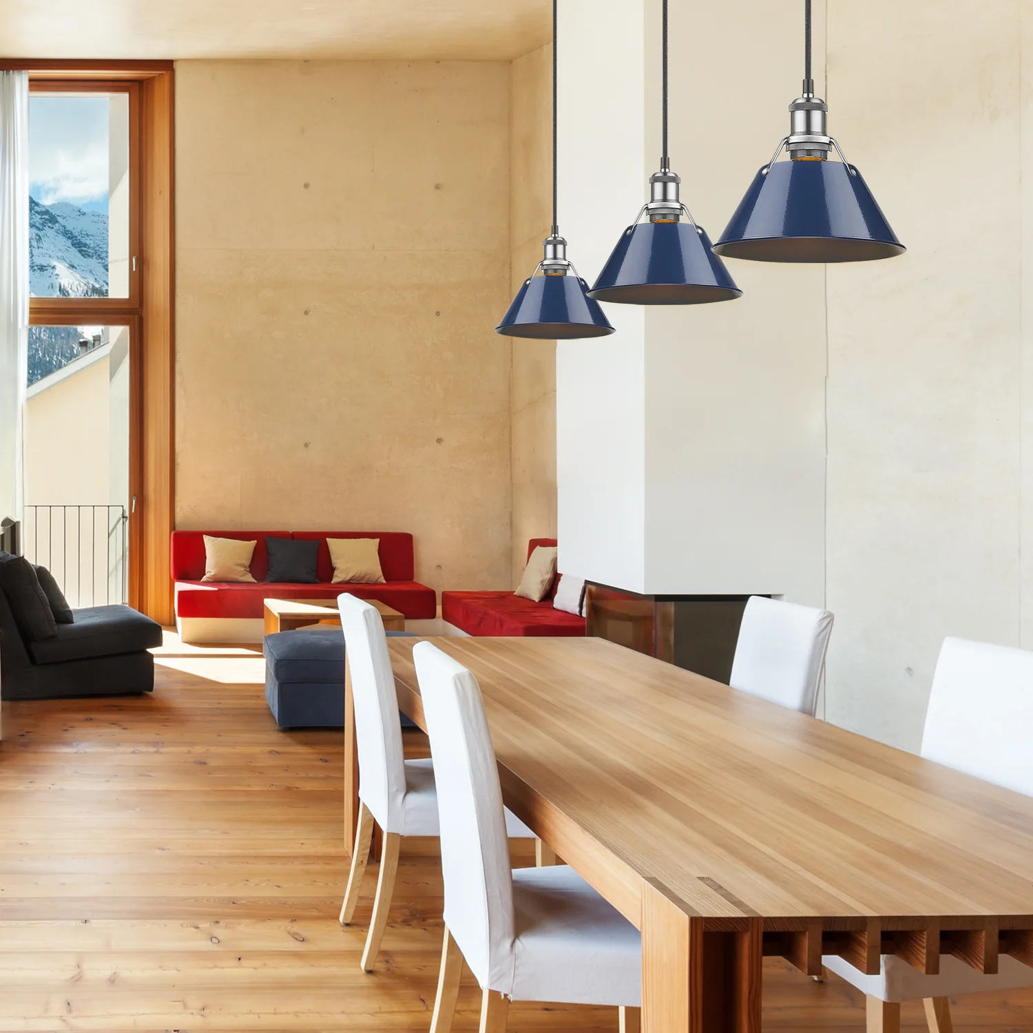 Yep by Golden Lighting Orwell 1-light 14in Pendant in Pewter and Navy Blue shade - Image 2