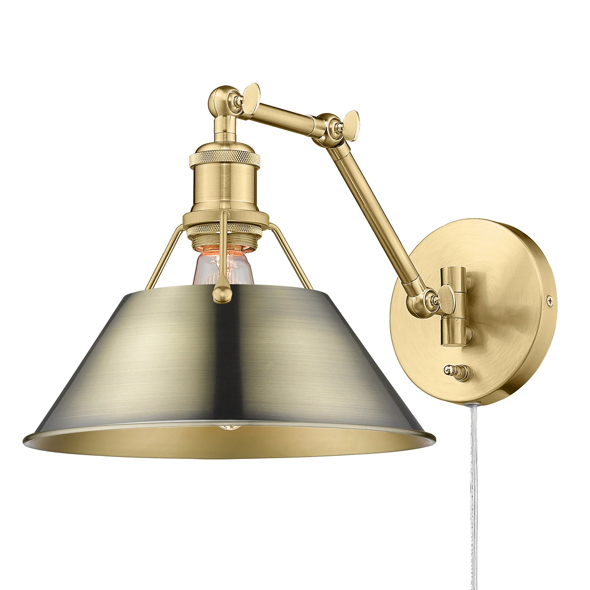 Yep by Golden Lighting Orwell 1-light Swing Arm in Brushed Champagne Brass and Aged Brass shade - Image 2