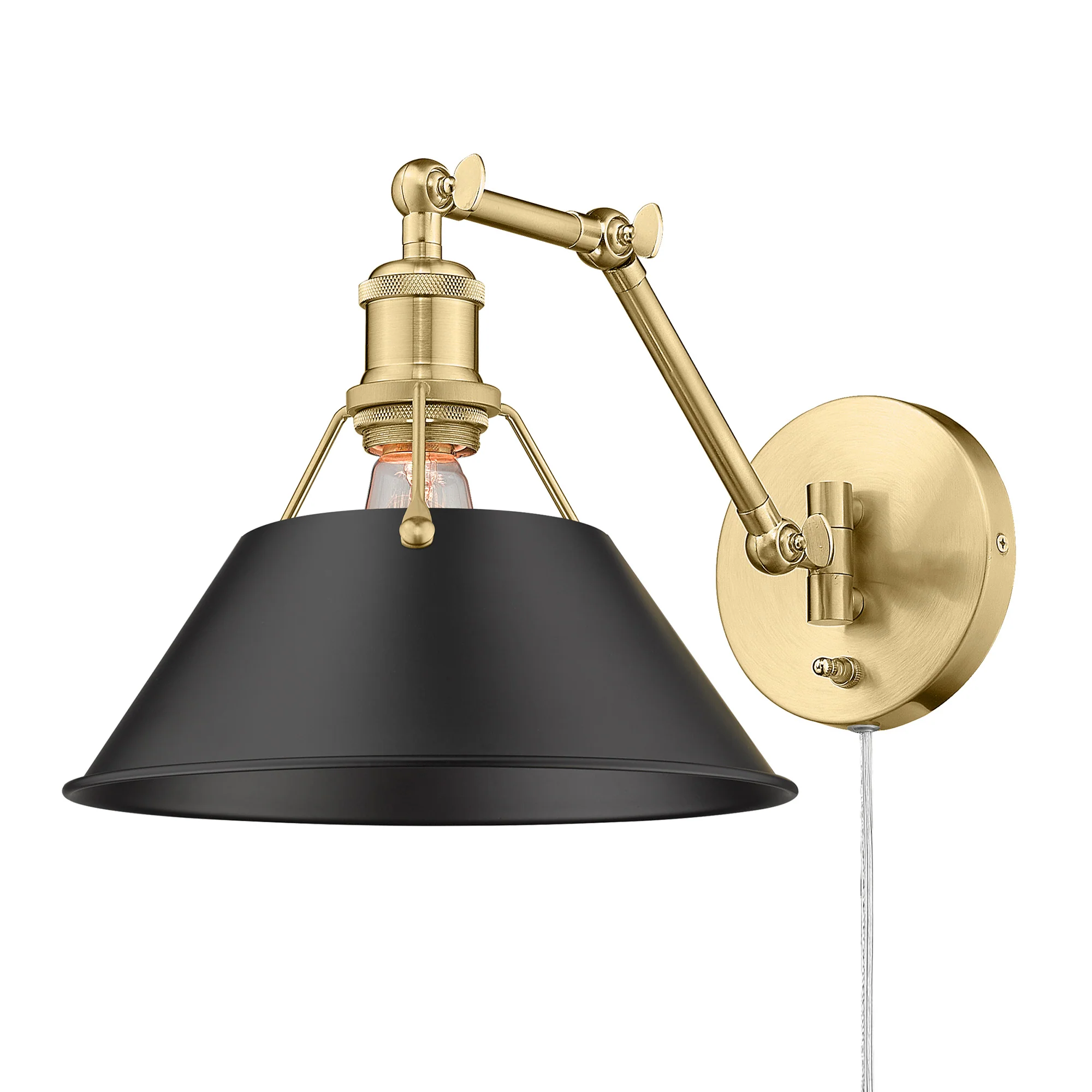 Yep by Golden Lighting Orwell 1-light Swing Arm in Brushed Champagne Brass and Matte Black shade - Image 2