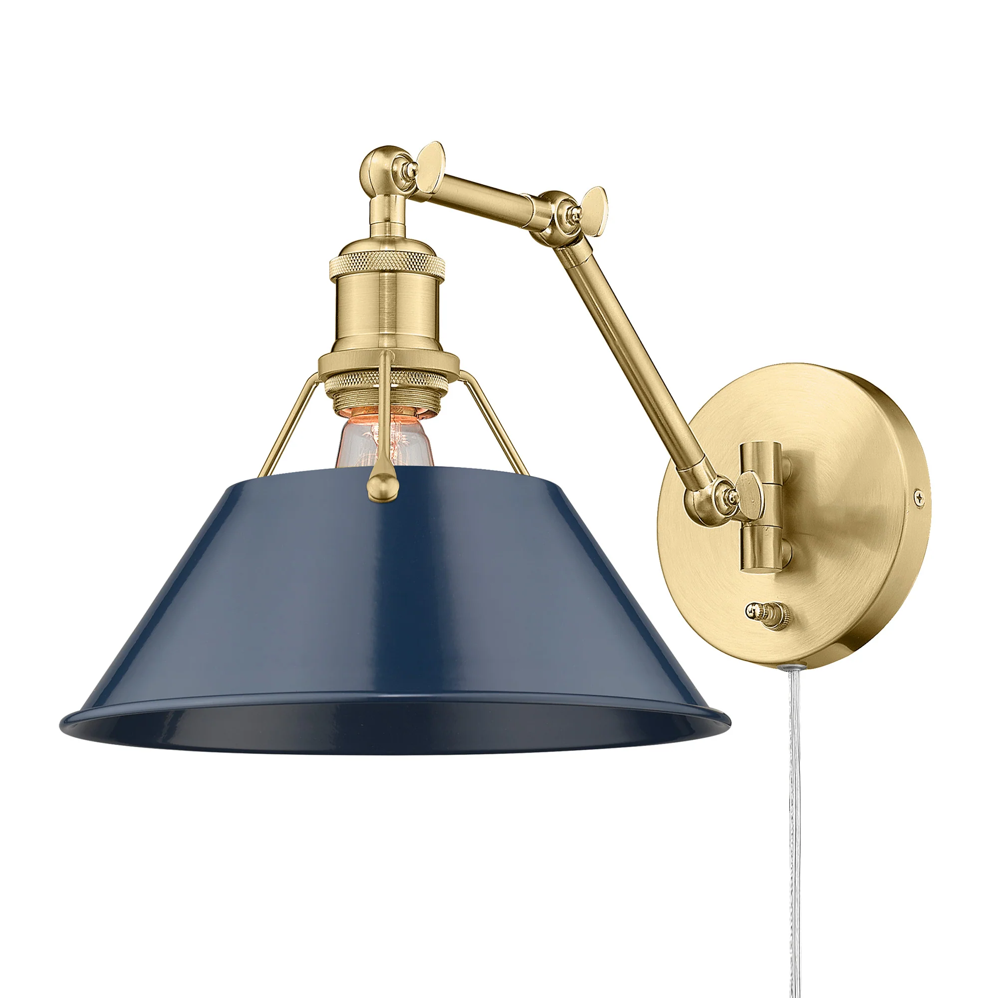 Yep by Golden Lighting Orwell 1-light Swing Arm in Brushed Champagne Brass and Navy Blue shade - Image 2
