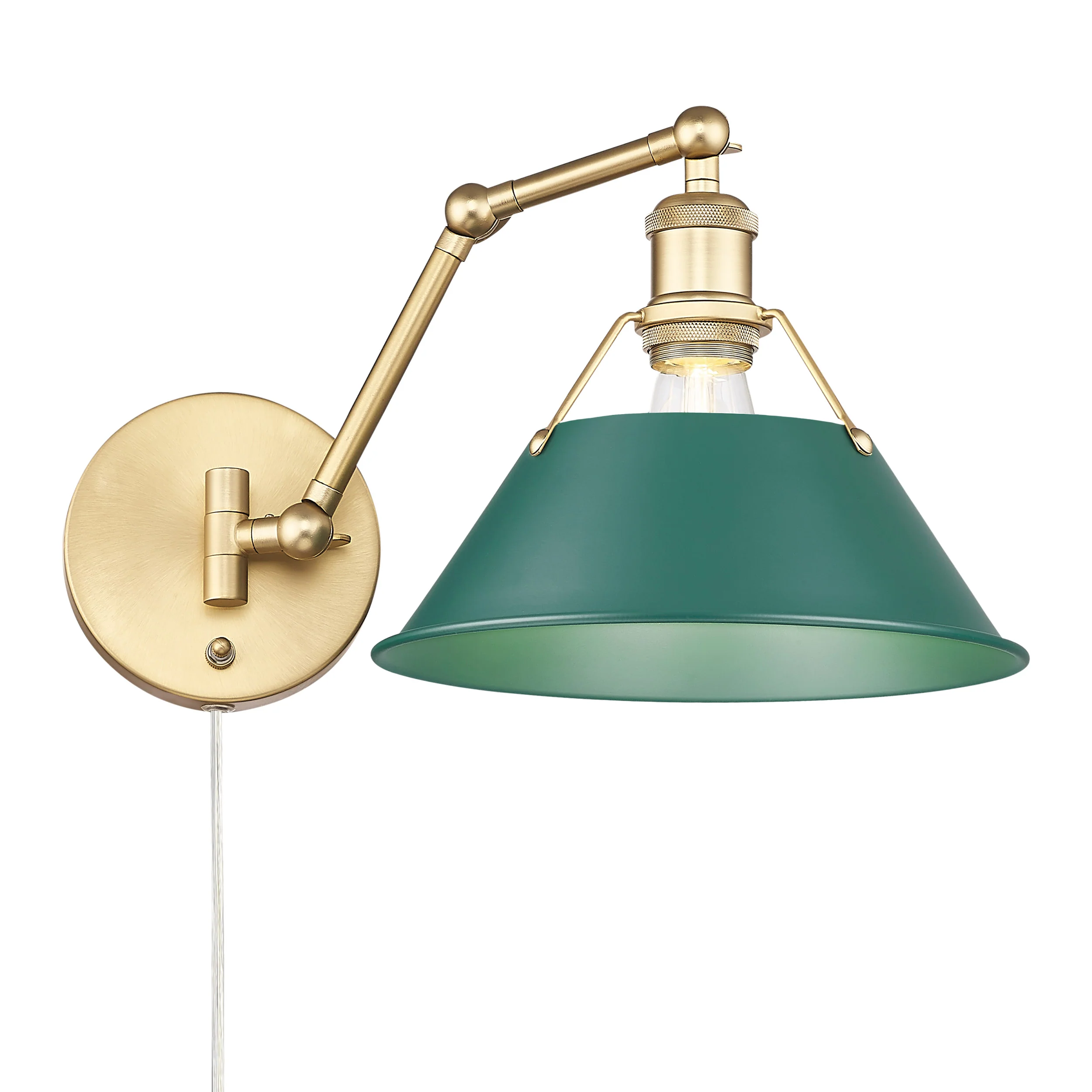 Yep by Golden Lighting Orwell 1-light Swing Arm in Brushed Champagne Brass and Pine Green shade - Image 2