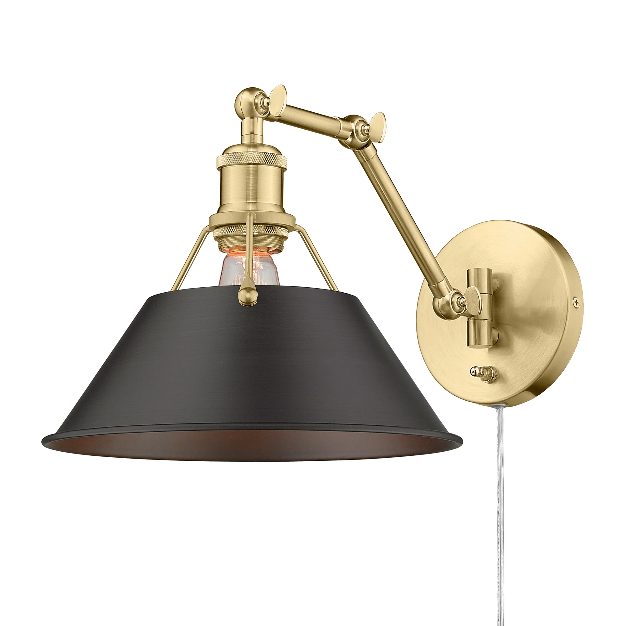 Yep by Golden Lighting Orwell 1-light Swing Arm in Brushed Champagne Brass and Rubbed Bronze shade - Image 2