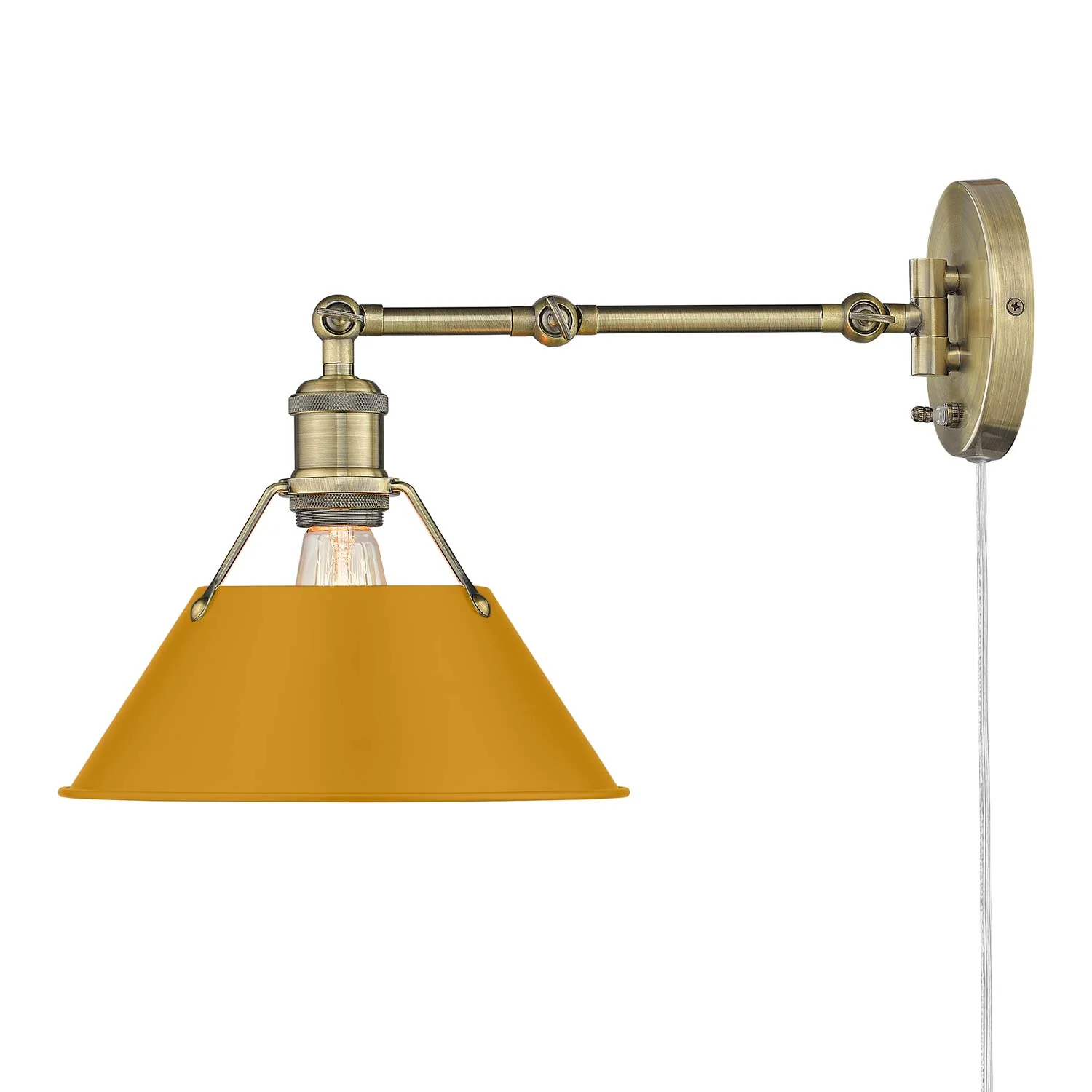 Yep by Golden Lighting Orwell 1-light Swing Arm Wall Lamp in Aged Brass and Auric Yellow shade - Image 2