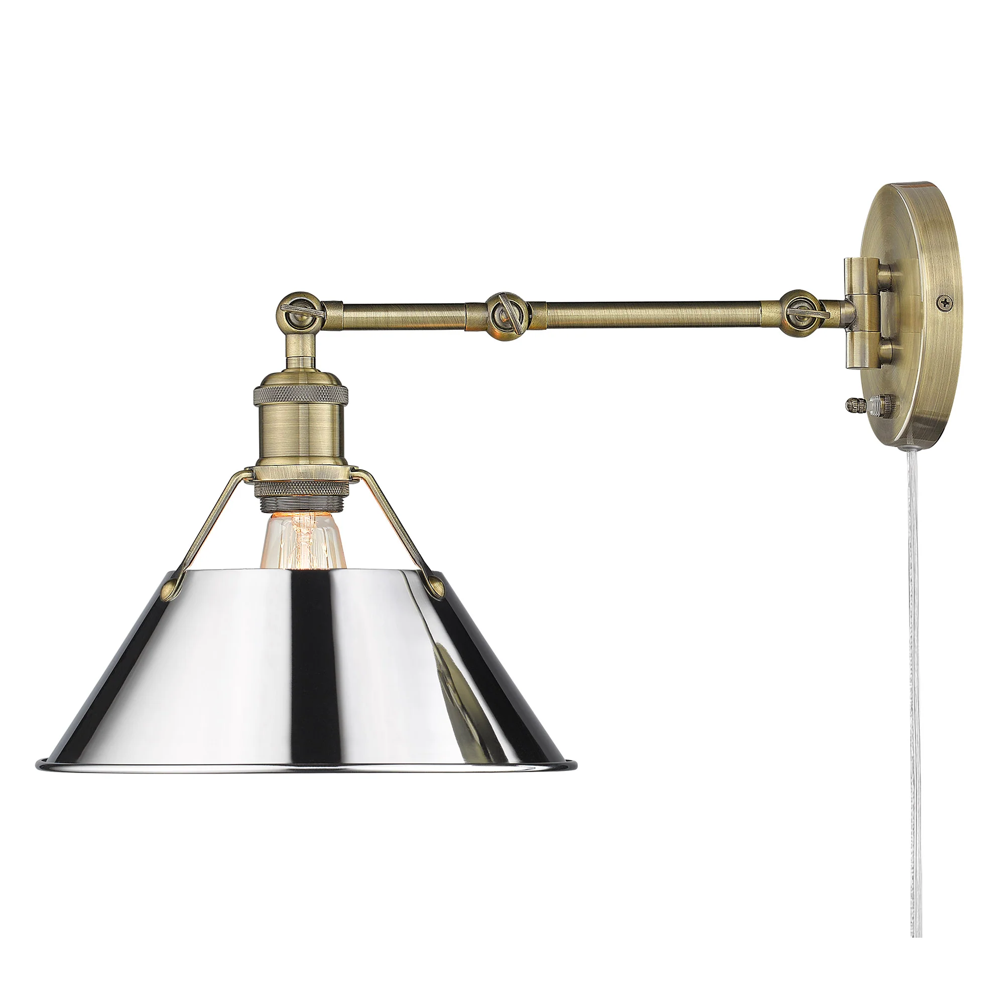 Yep by Golden Lighting Orwell 1-light Swing Arm Wall Lamp in Aged Brass and Chrome shade - Image 2