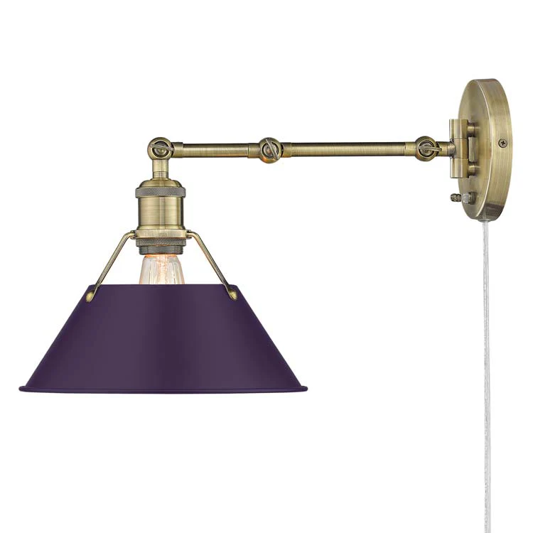 Yep by Golden Lighting Orwell 1-light Swing Arm Wall Lamp in Aged Brass and Exotic Purple shade - Image 2