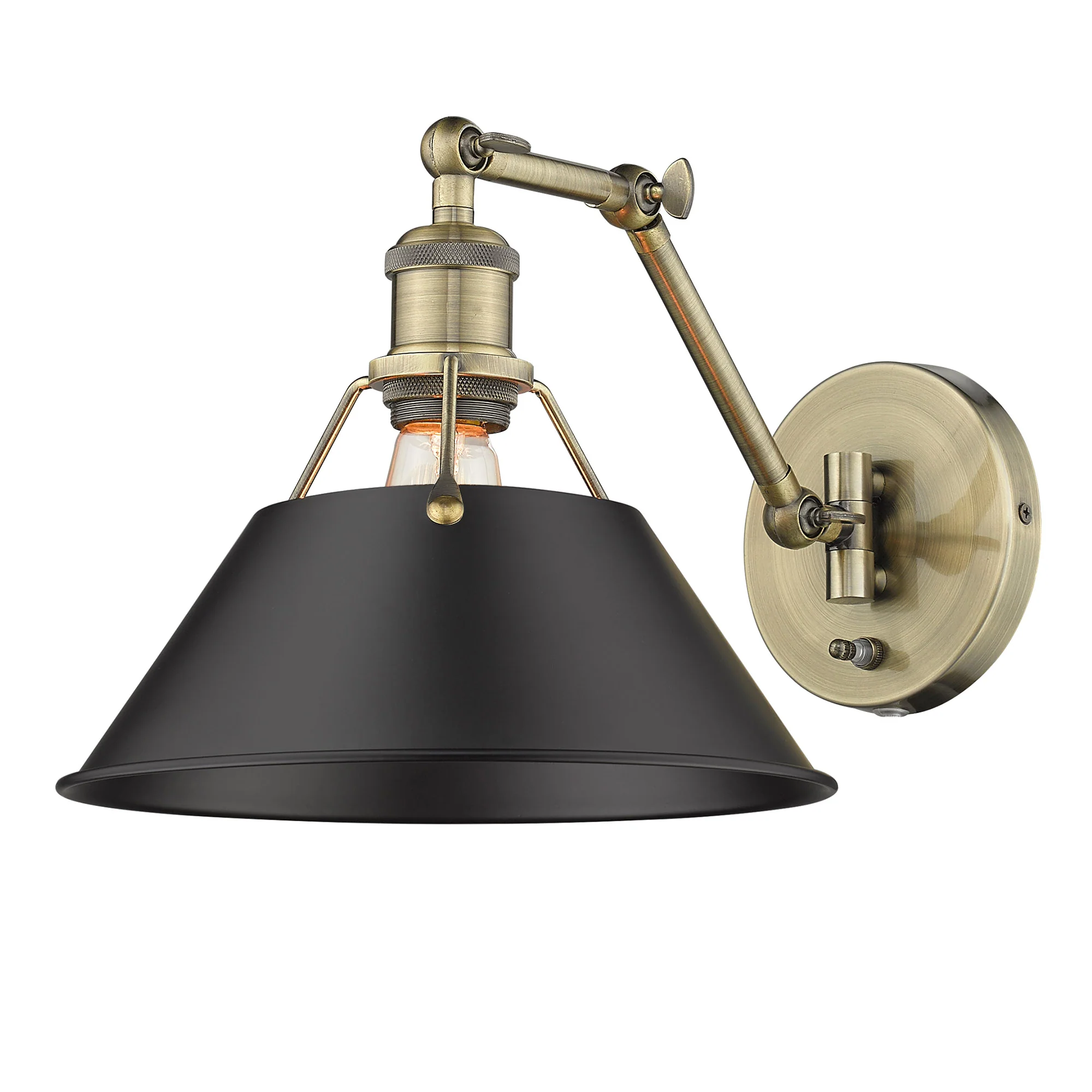 Yep by Golden Lighting Orwell 1-light Swing Arm Wall Lamp in Aged Brass and Matte Black shade - Image 2