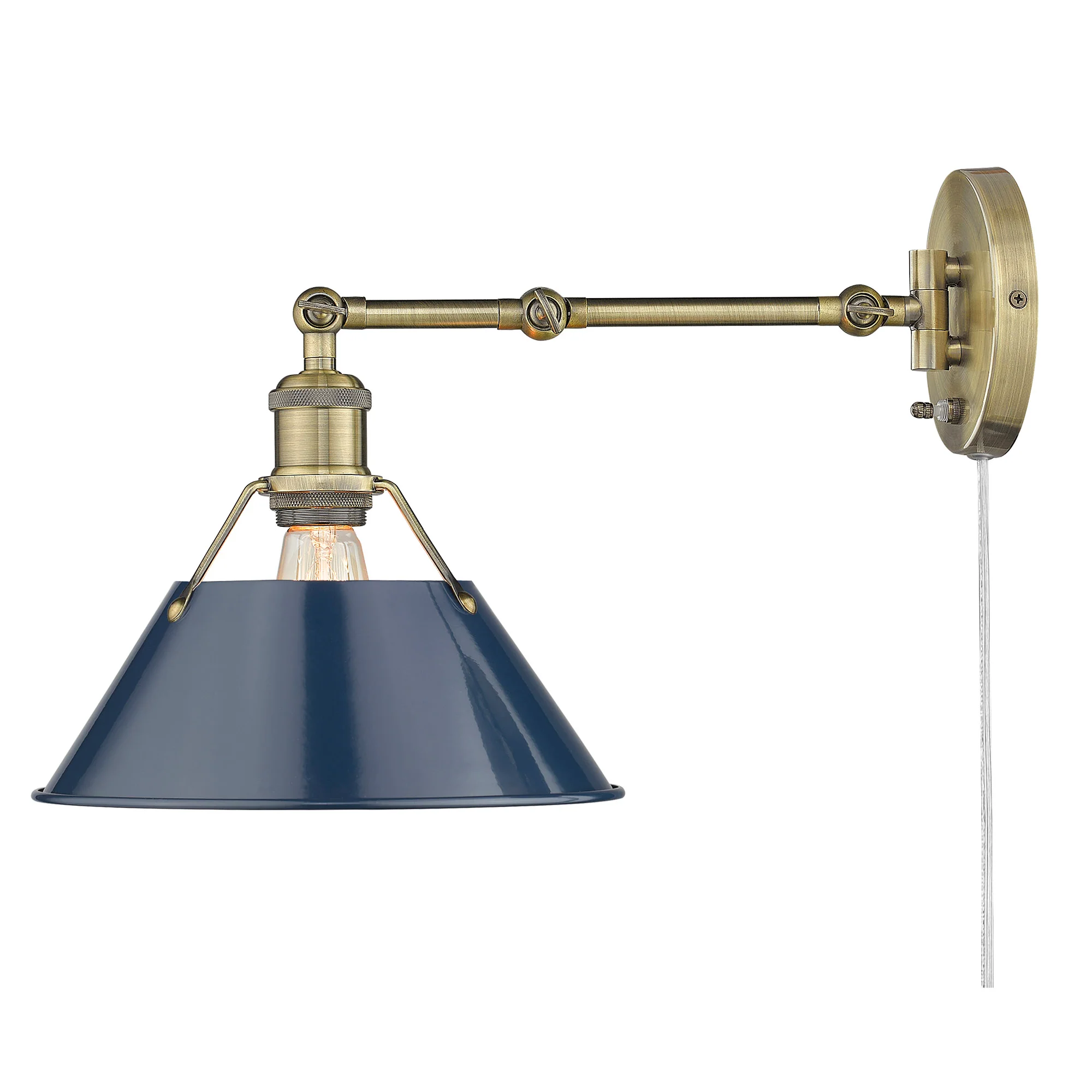 Yep by Golden Lighting Orwell 1-light Swing Arm Wall Lamp in Aged Brass and Navy Blue shade - Image 2