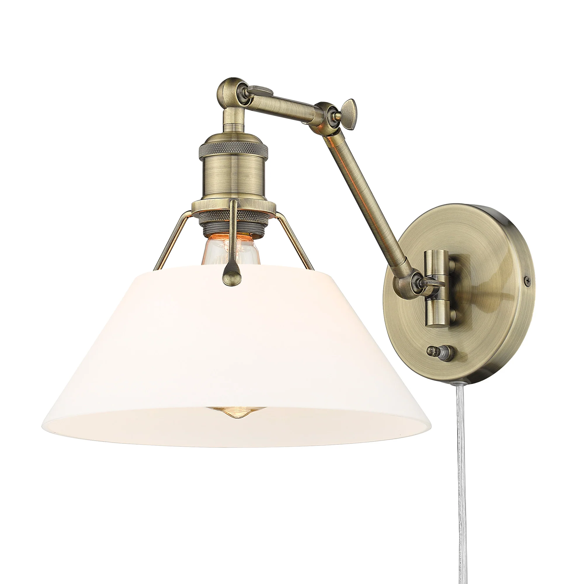 Yep by Golden Lighting Orwell 1-light Swing Arm Wall Lamp in Aged Brass and Opal Glass - Image 2