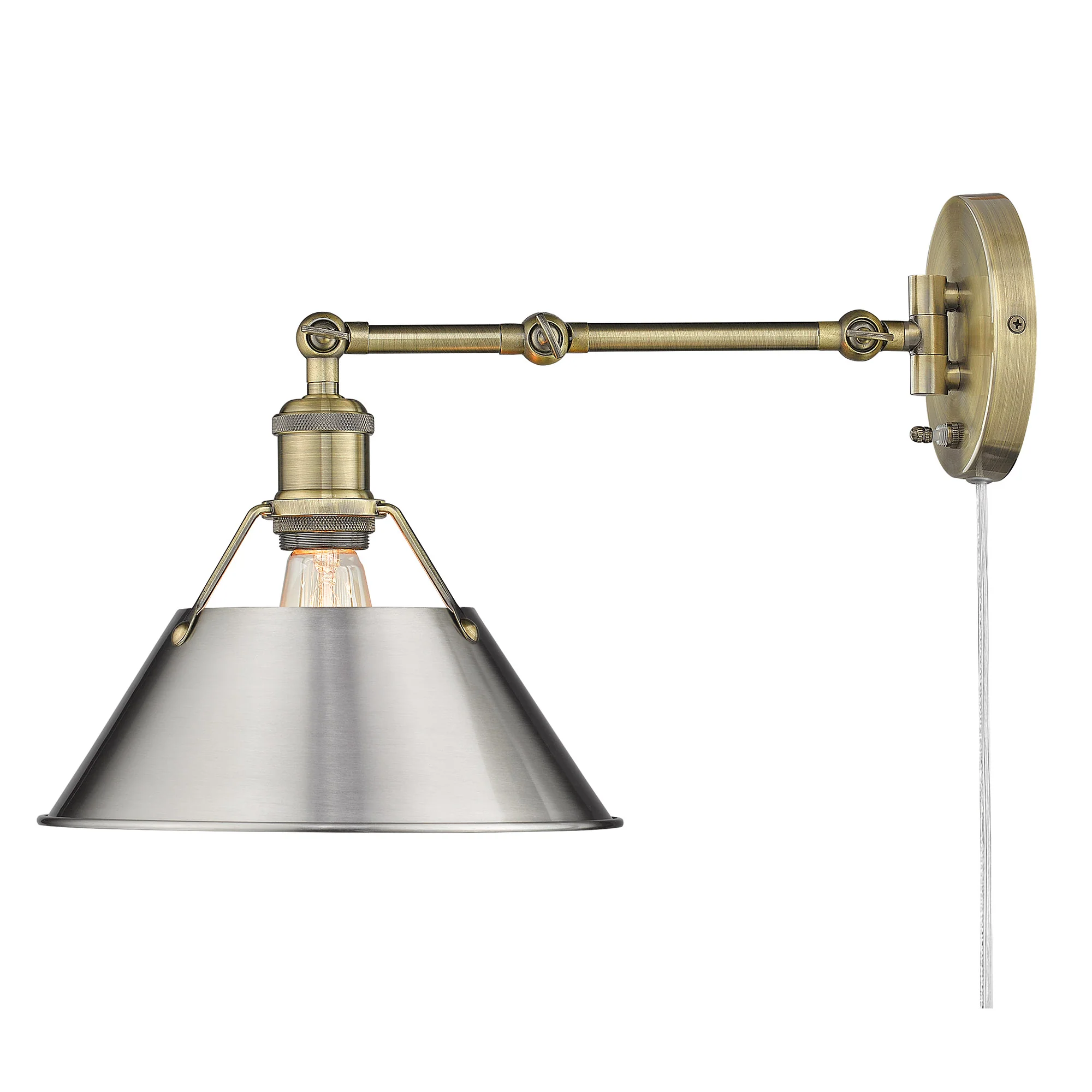 Yep by Golden Lighting Orwell 1-light Swing Arm Wall Lamp in Aged Brass and Pewter shade - Image 2