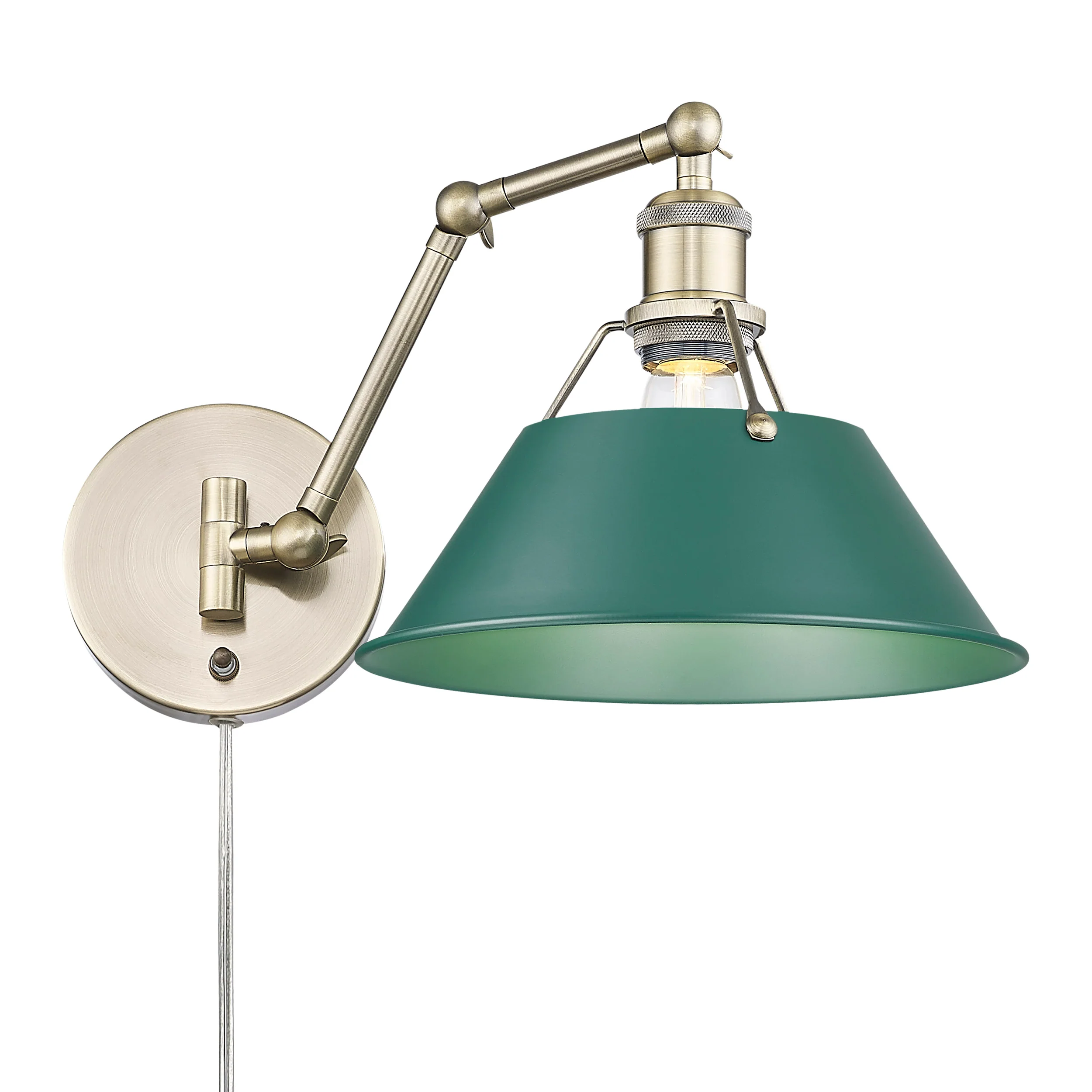 Yep by Golden Lighting Orwell 1-light Swing Arm Wall Lamp in Aged Brass and Pine Green shade - Image 2