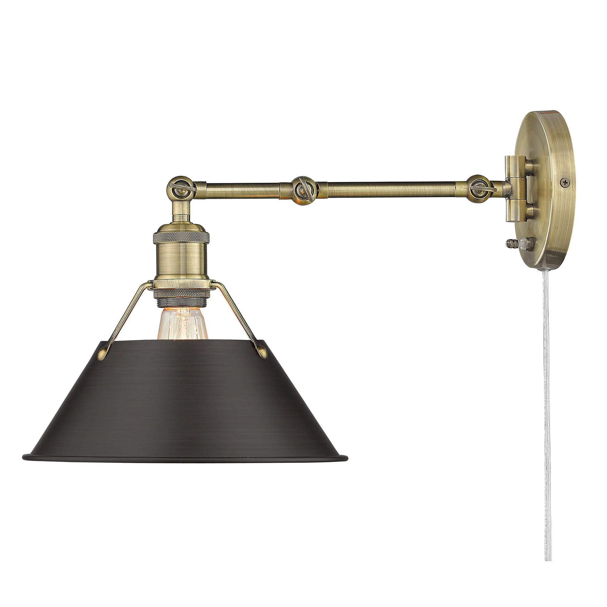 Yep by Golden Lighting Orwell 1-light Swing Arm Wall Lamp in Aged Brass and Rubbed Bronze shade - Image 2