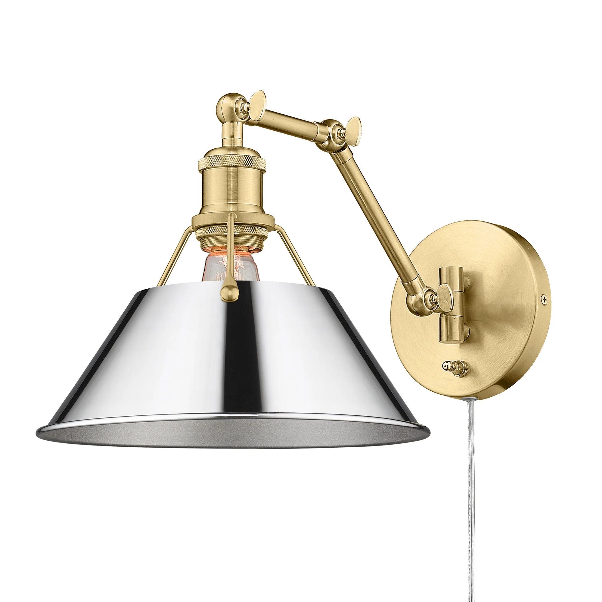 Yep by Golden Lighting Orwell 1-light Swing Arm Wall Lamp in Brushed Champagne Brass and Chrome shade - Image 2