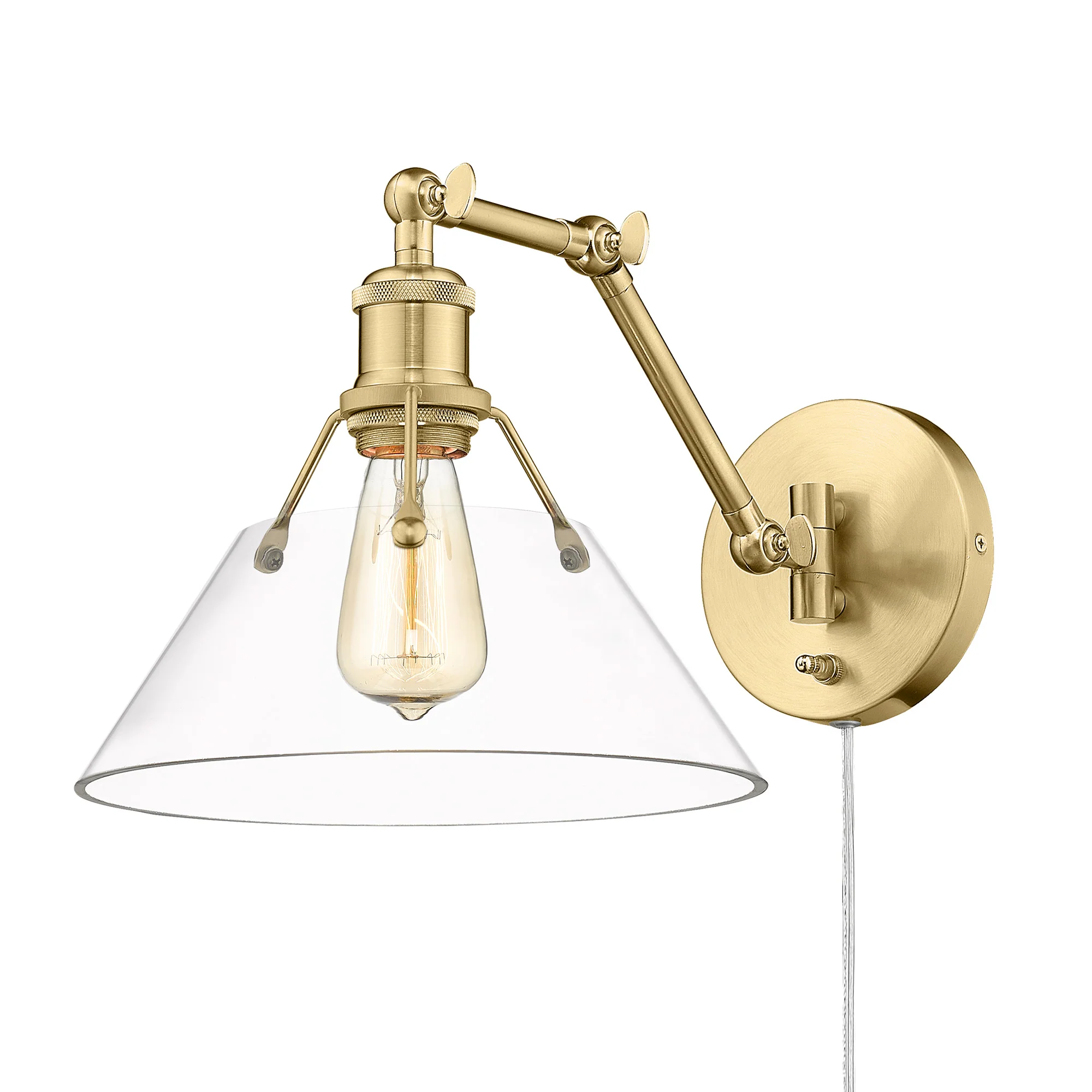 Yep by Golden Lighting Orwell 1-light Swing Arm Wall Lamp in Brushed Champagne Brass and Clear Glass - Image 2