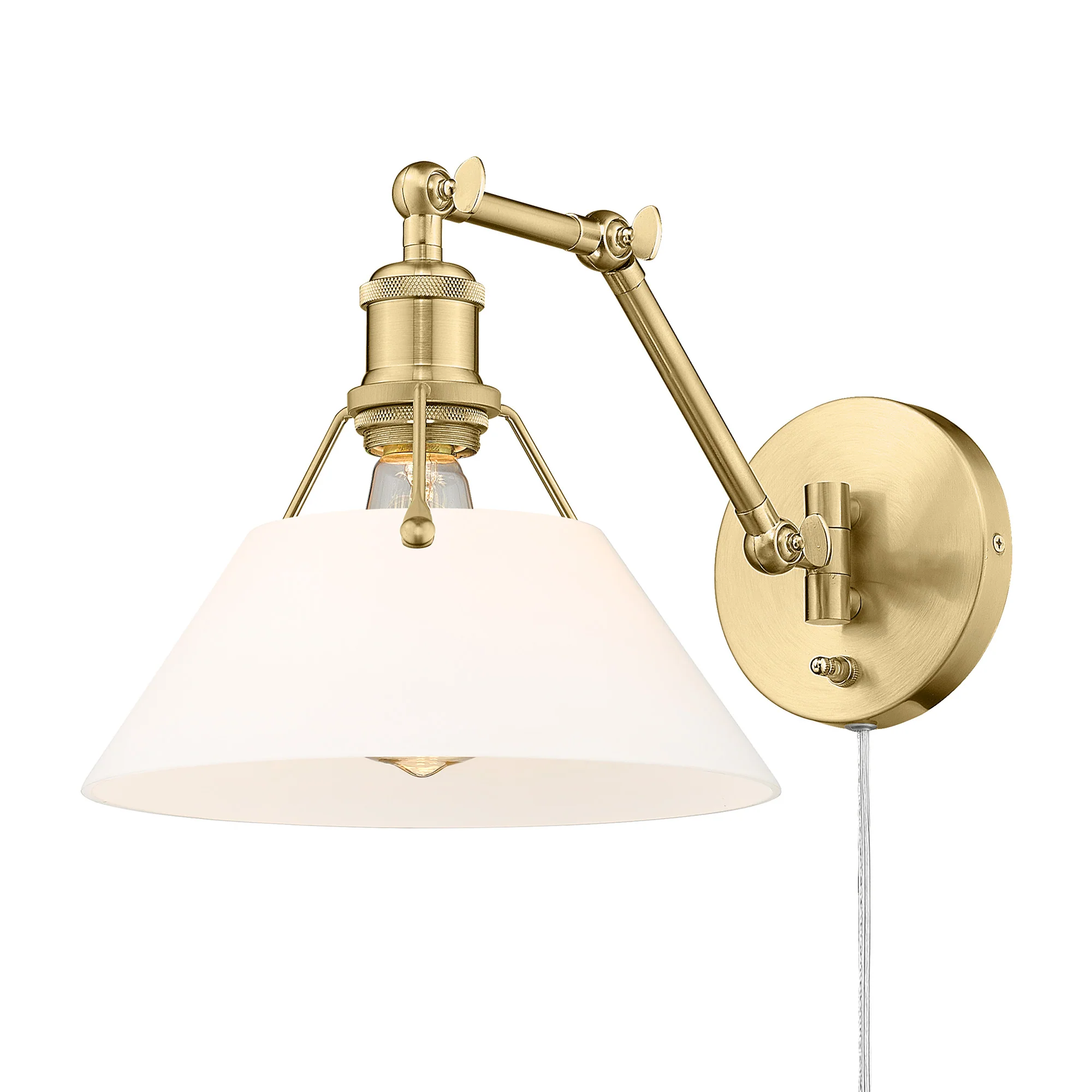 Yep by Golden Lighting Orwell 1-light Swing Arm Wall Lamp in Brushed Champagne Brass and Opal Glass - Image 2