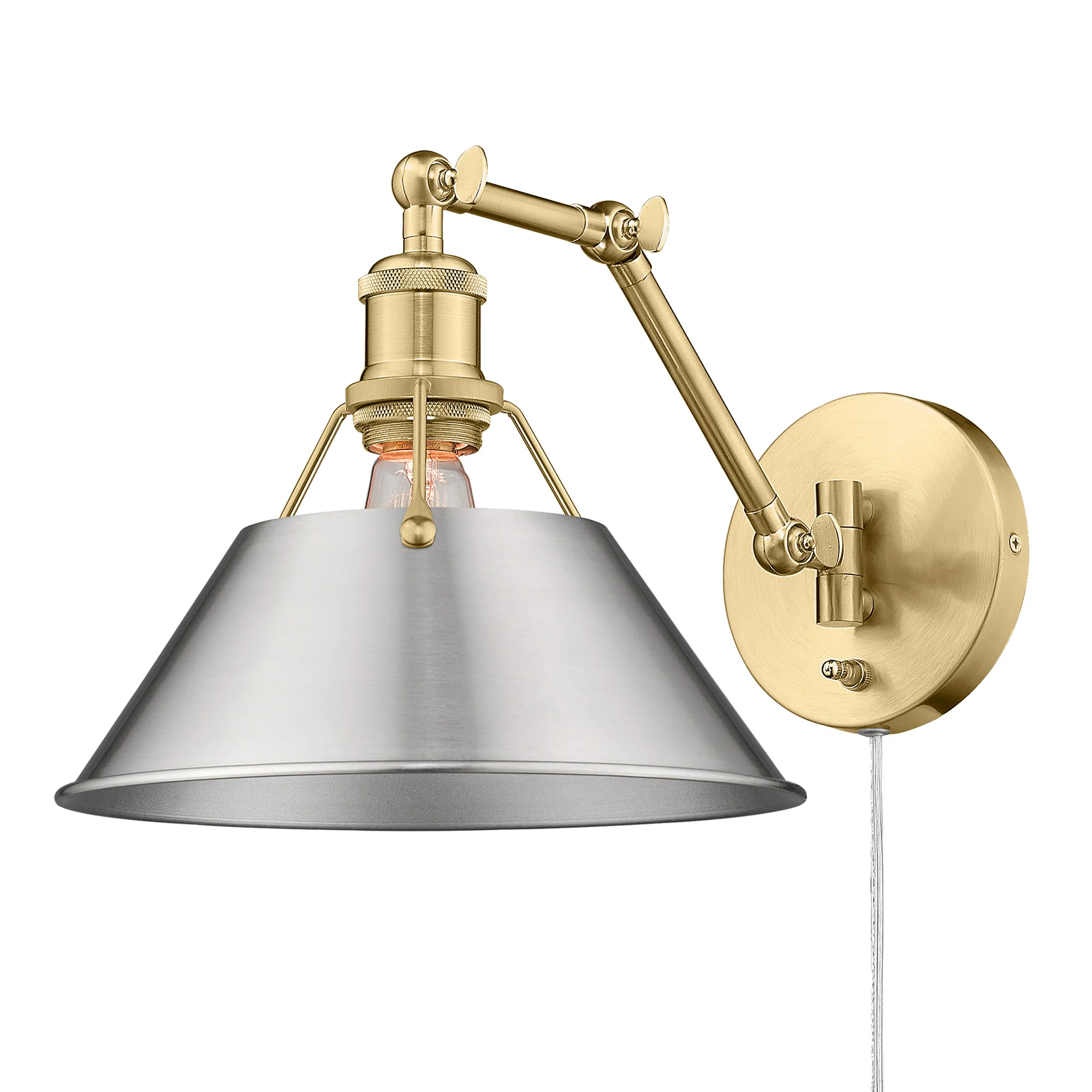 Yep by Golden Lighting Orwell 1-light Swing Arm Wall Lamp in Brushed Champagne Brass and Pewter shade - Image 2