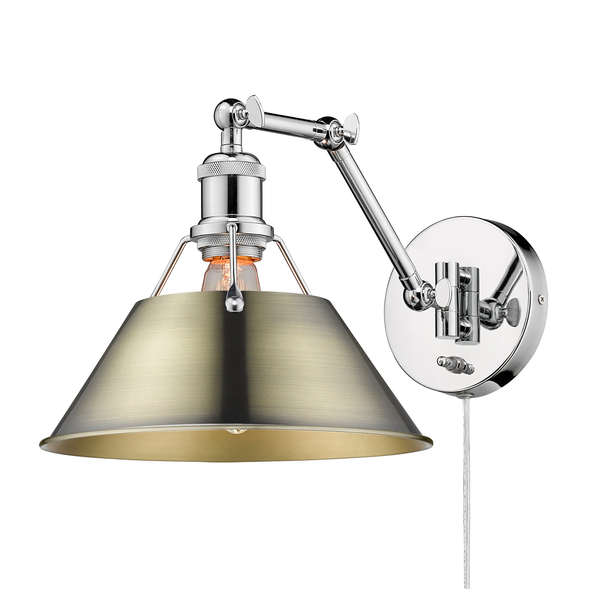 Yep by Golden Lighting Orwell 1-light Swing Arm Wall Lamp in Chrome and Aged Brass shade - Image 2