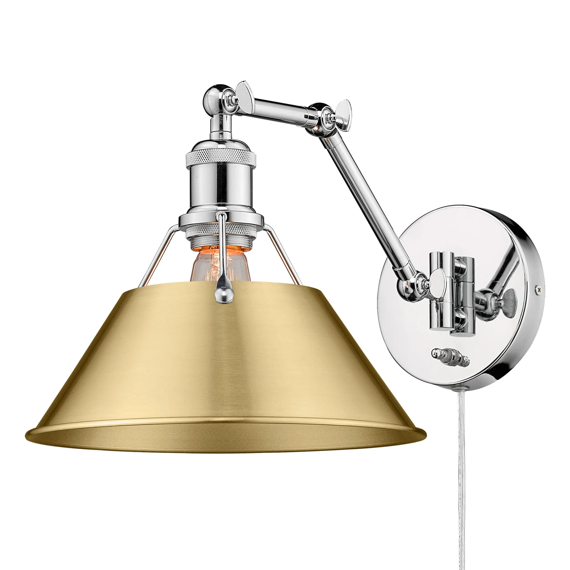 Yep by Golden Lighting Orwell 1-light Swing Arm Wall Lamp in Chrome and Brushed Champagne Brass shade - Image 2