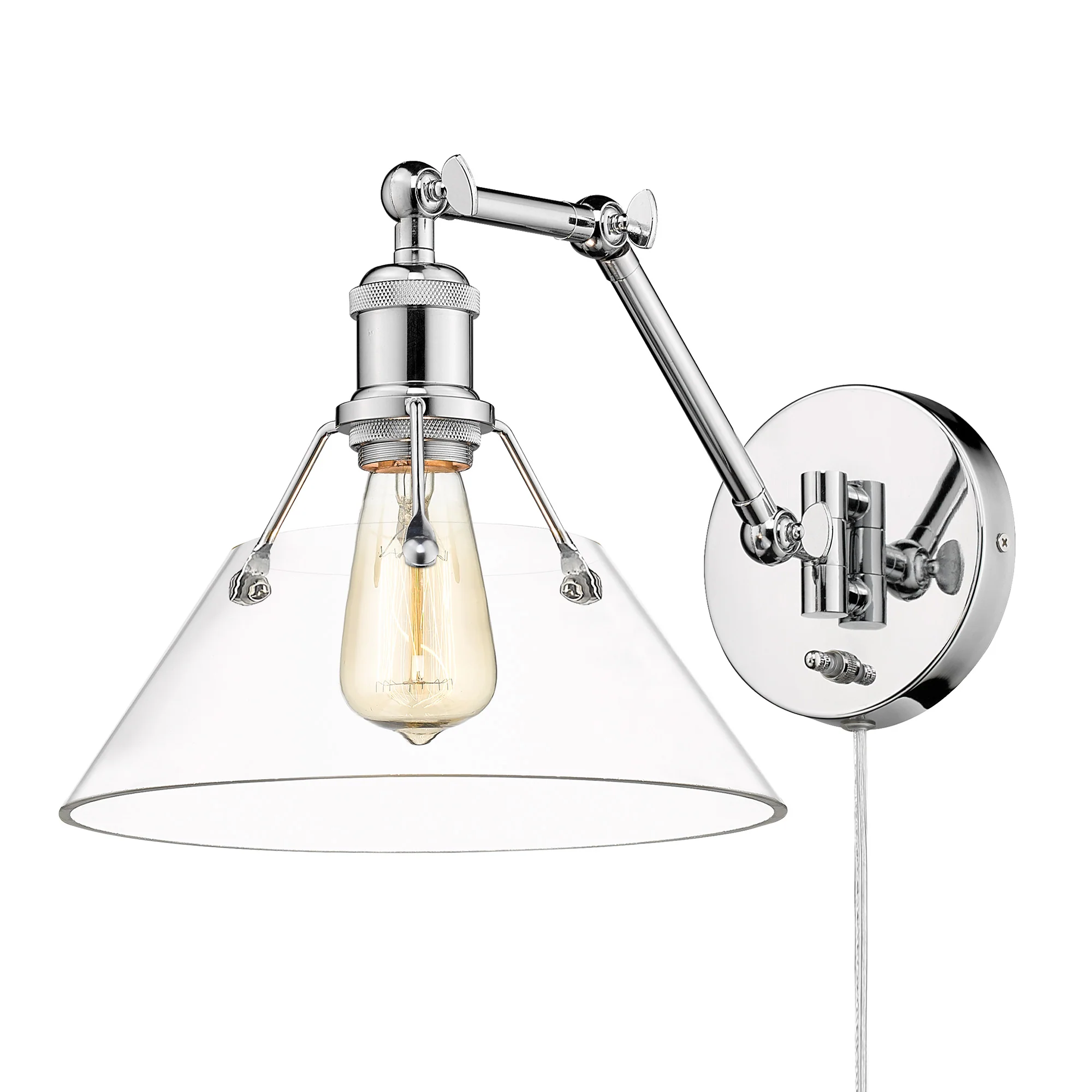 Yep by Golden Lighting Orwell 1-light Swing Arm Wall Lamp in Chrome and Clear Glass - Image 2