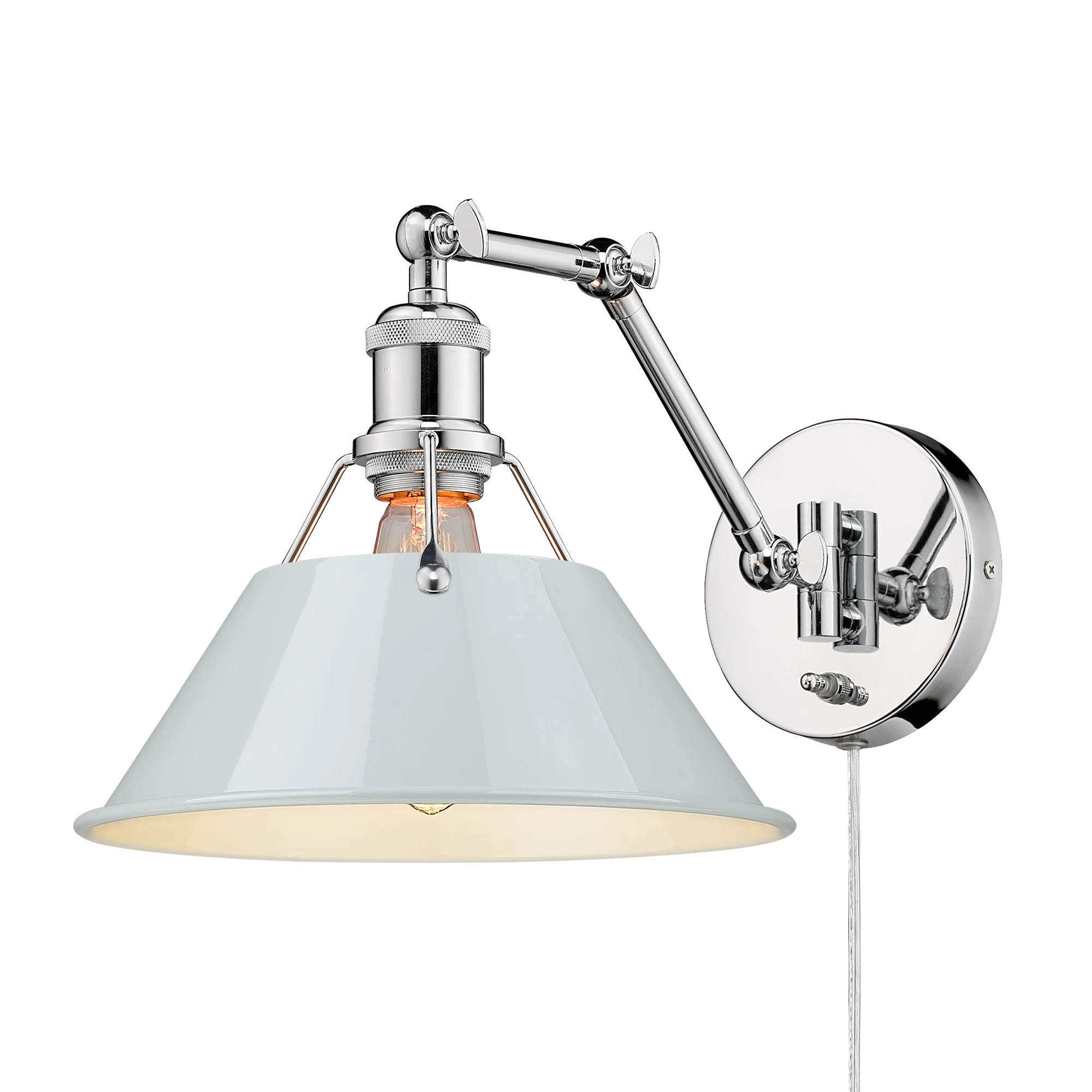 Yep by Golden Lighting Orwell 1-light Swing Arm Wall Lamp in Chrome and Dusky Blue shade - Image 2