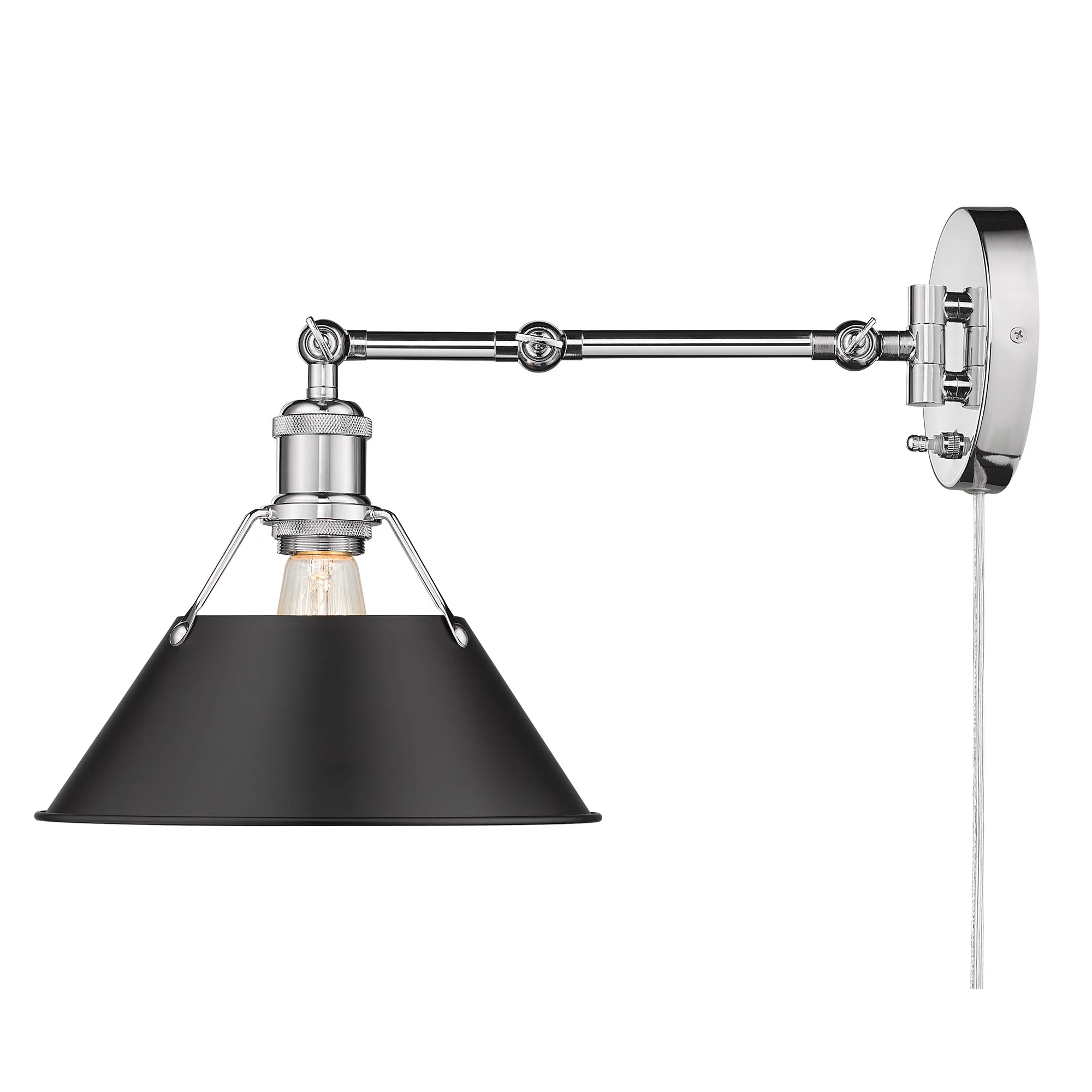 Yep by Golden Lighting Orwell 1-light Swing Arm Wall Lamp in Chrome and Matte Black shade - Image 2