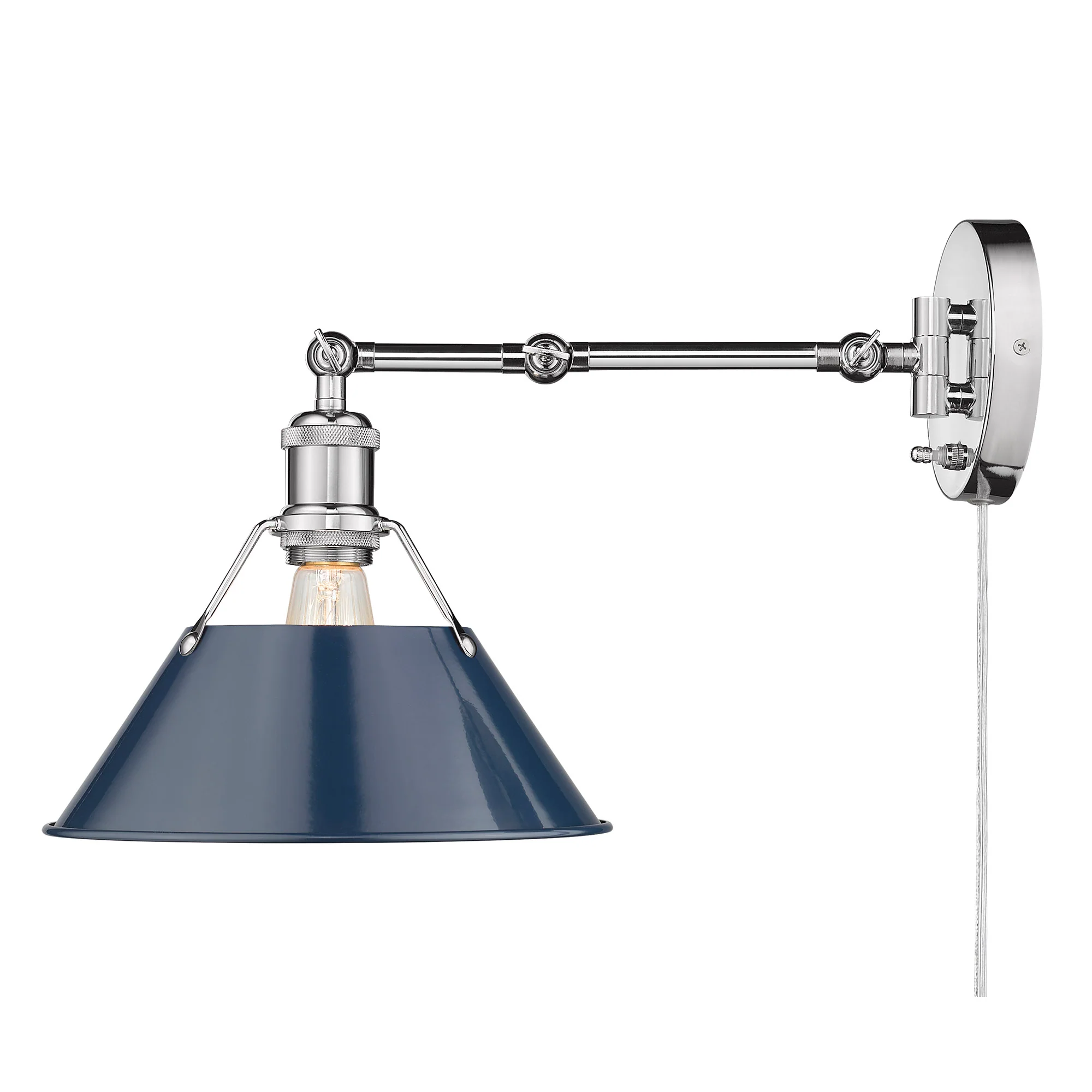 Yep by Golden Lighting Orwell 1-light Swing Arm Wall Lamp in Chrome and Navy Blue shade - Image 2