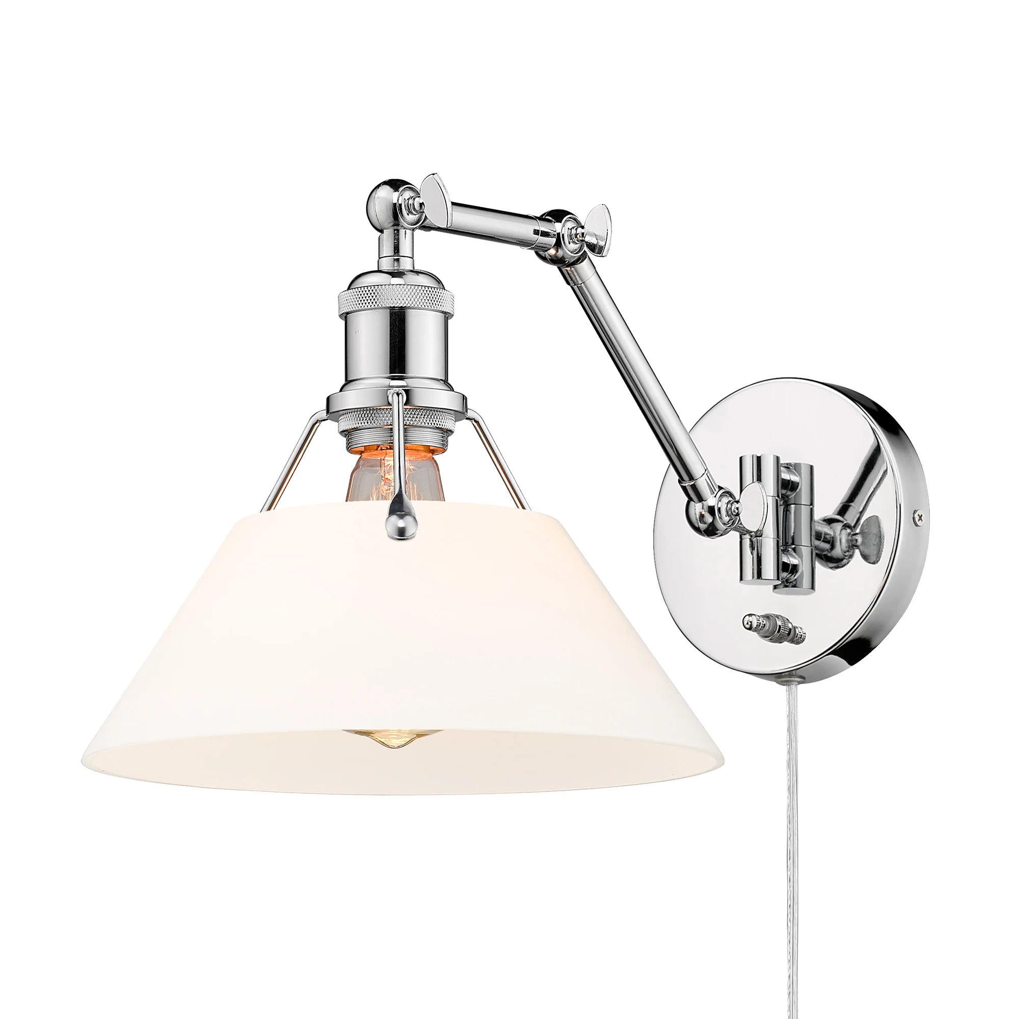 Yep by Golden Lighting Orwell 1-light Swing Arm Wall Lamp in Chrome and Opal Glass - Image 2