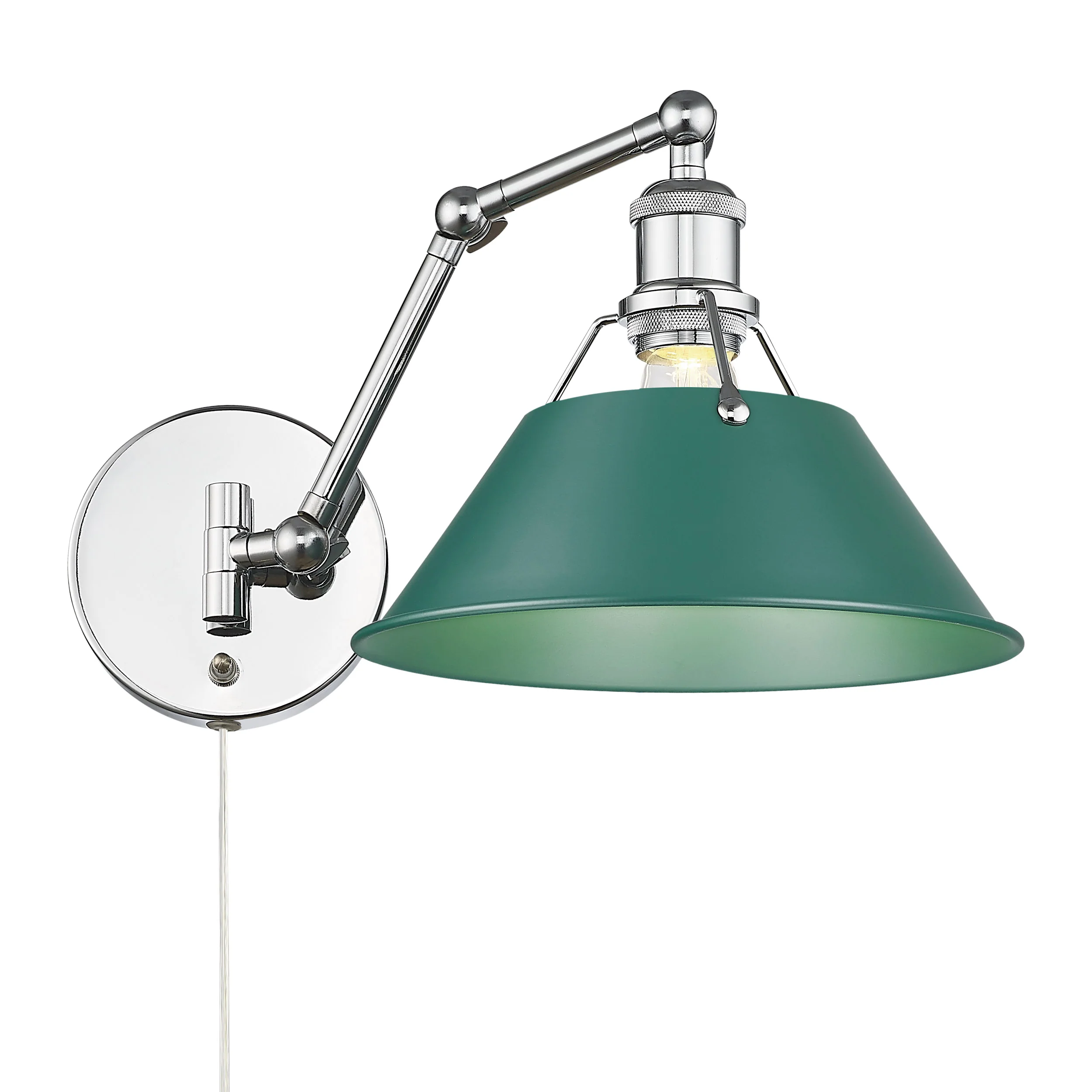 Yep by Golden Lighting Orwell 1-light Swing Arm Wall Lamp in Chrome and Pine Green shade - Image 2