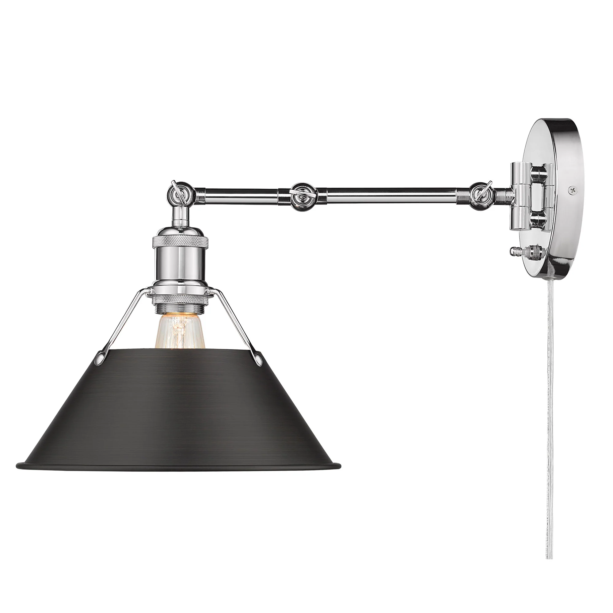 Yep by Golden Lighting Orwell 1-light Swing Arm Wall Lamp in Chrome and Rubbed Bronze shade - Image 2