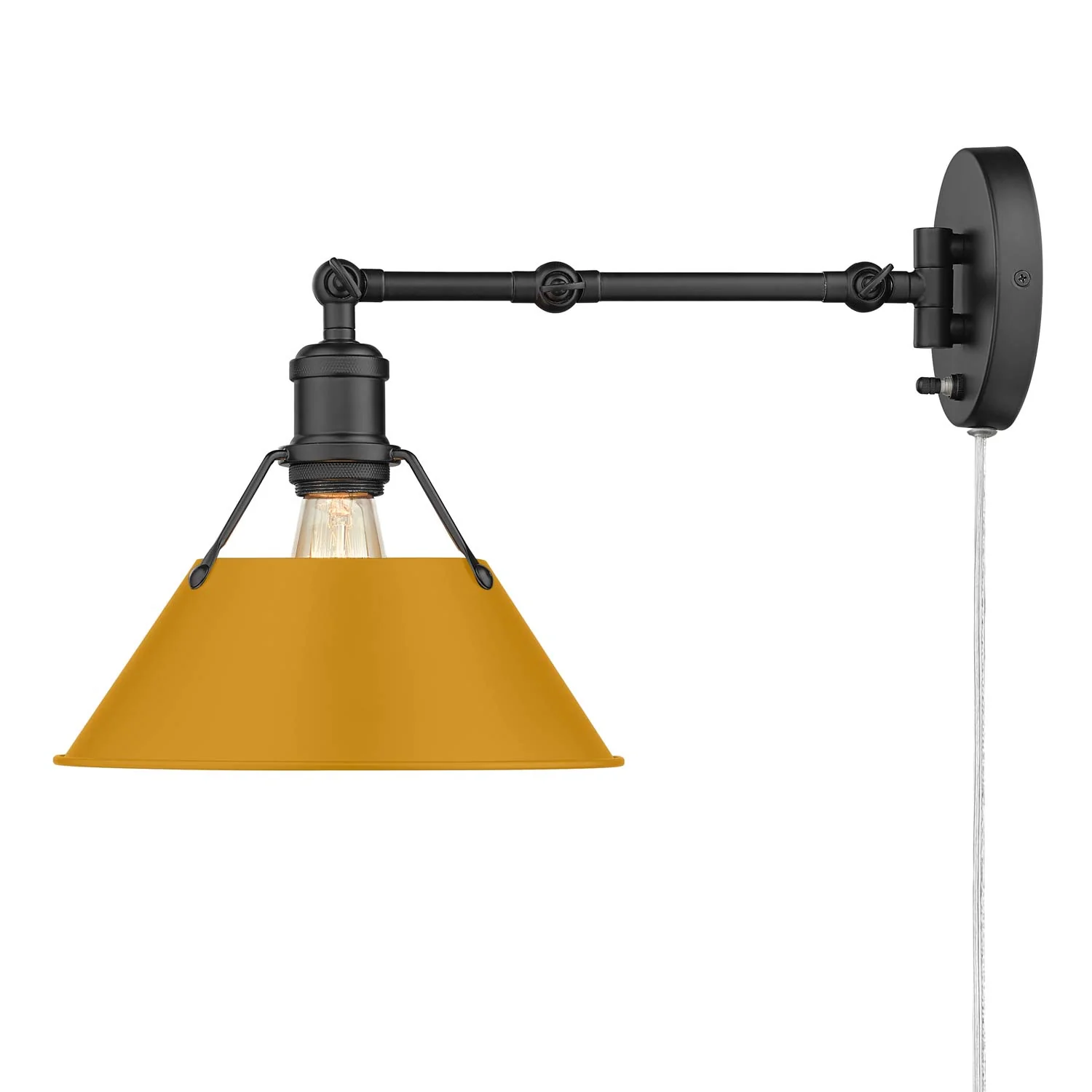 Yep by Golden Lighting Orwell 1-light Swing Arm Wall Lamp in Matte Black and Auric Yellow shade - Image 2