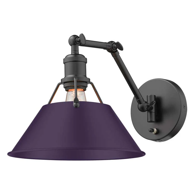 Yep by Golden Lighting Orwell 1-light Swing Arm Wall Lamp in Matte Black and Exotic Purple shade - Image 2