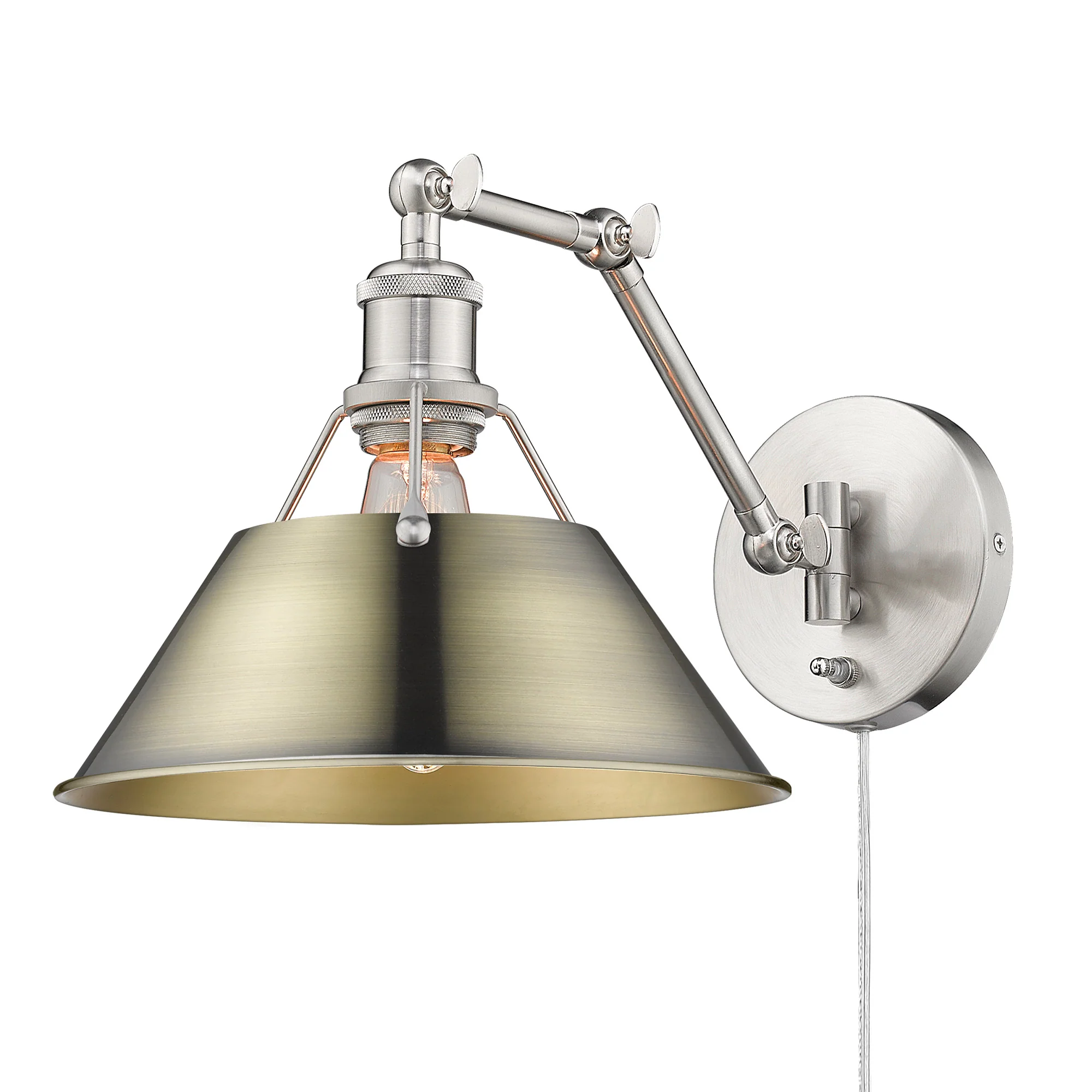 Yep by Golden Lighting Orwell 1-light Swing Arm Wall Lamp in Pewter and Aged Brass shade - Image 2