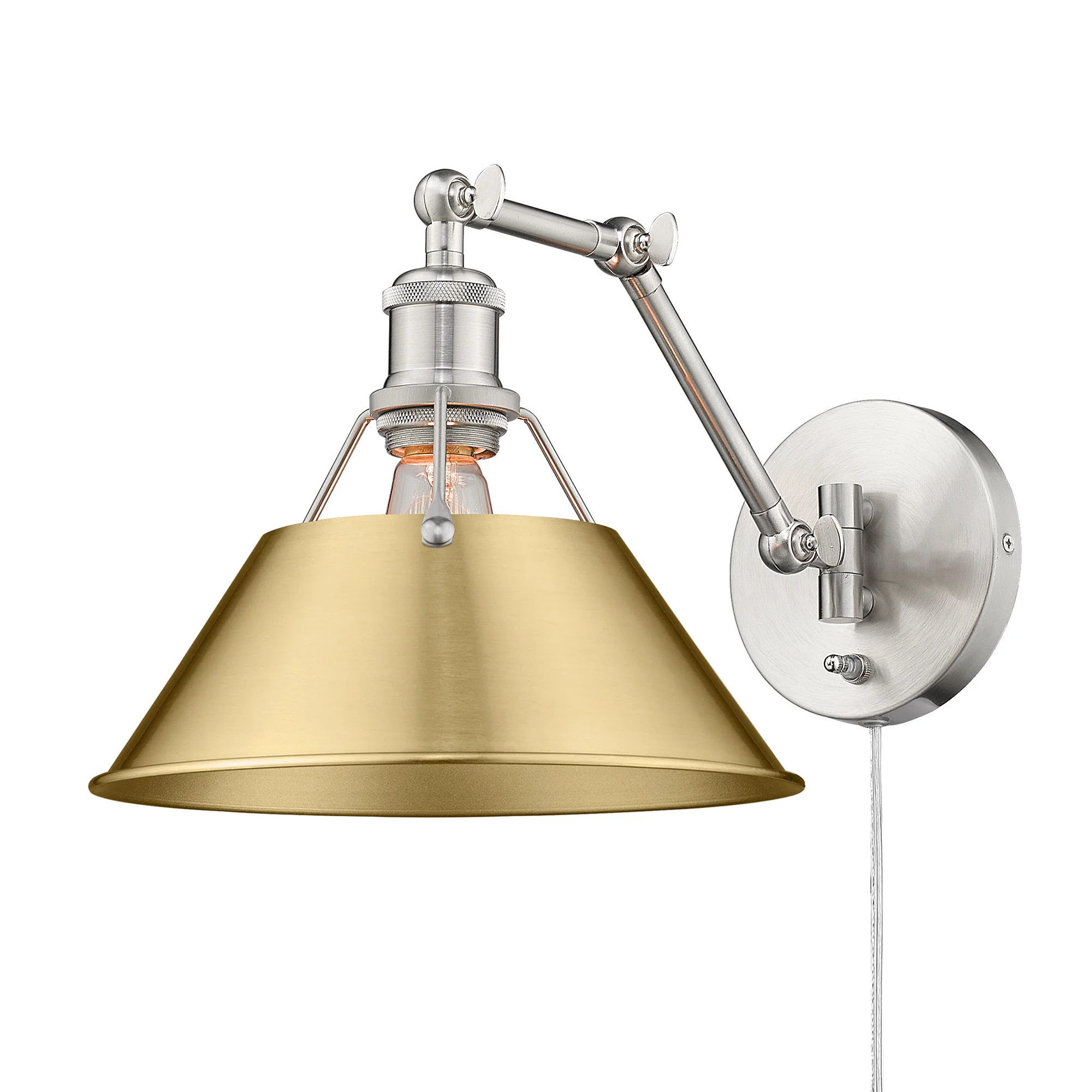 Yep by Golden Lighting Orwell 1-light Swing Arm Wall Lamp in Pewter and Brushed Champagne Brass shade - Image 2