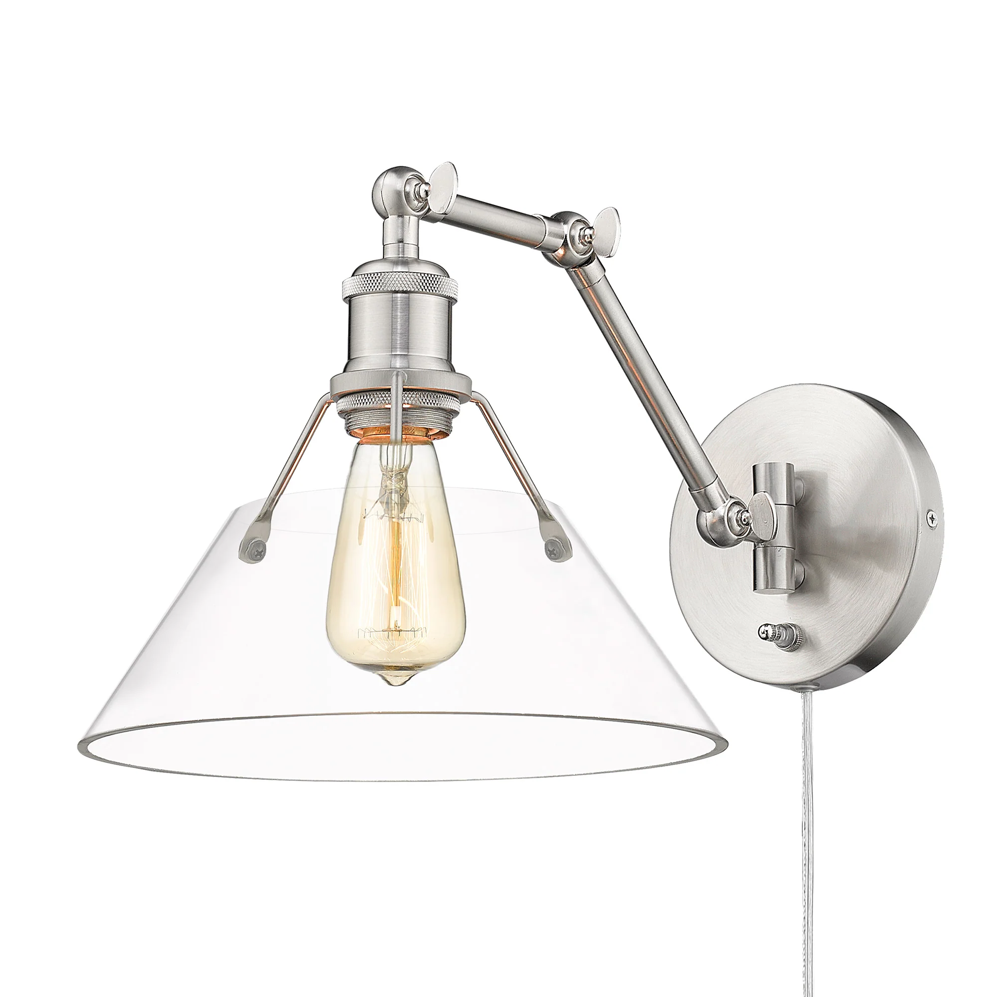 Yep by Golden Lighting Orwell 1-light Swing Arm Wall Lamp in Pewter and Clear Glass - Image 2