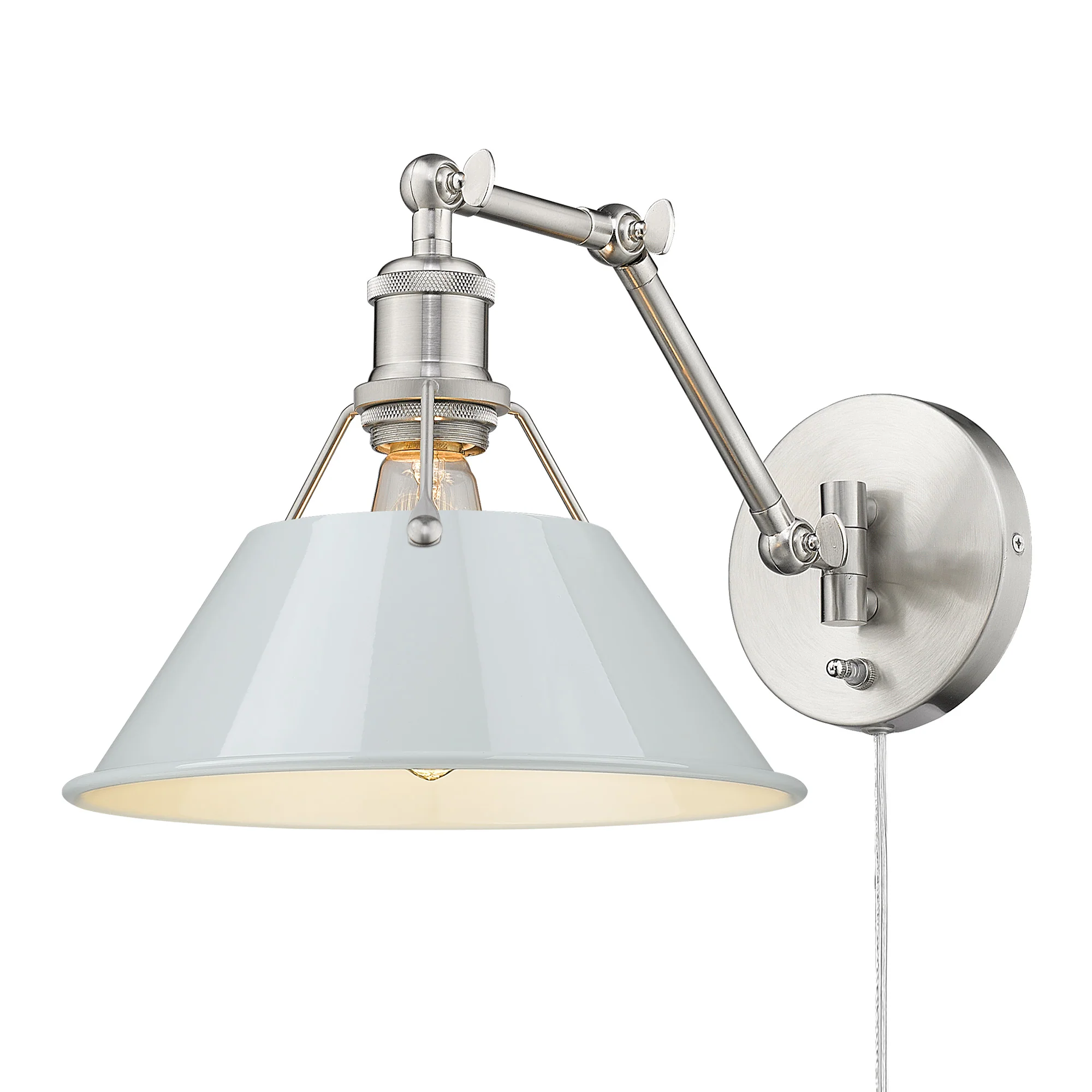 Yep by Golden Lighting Orwell 1-light Swing Arm Wall Lamp in Pewter and Dusky Blue shade - Image 2