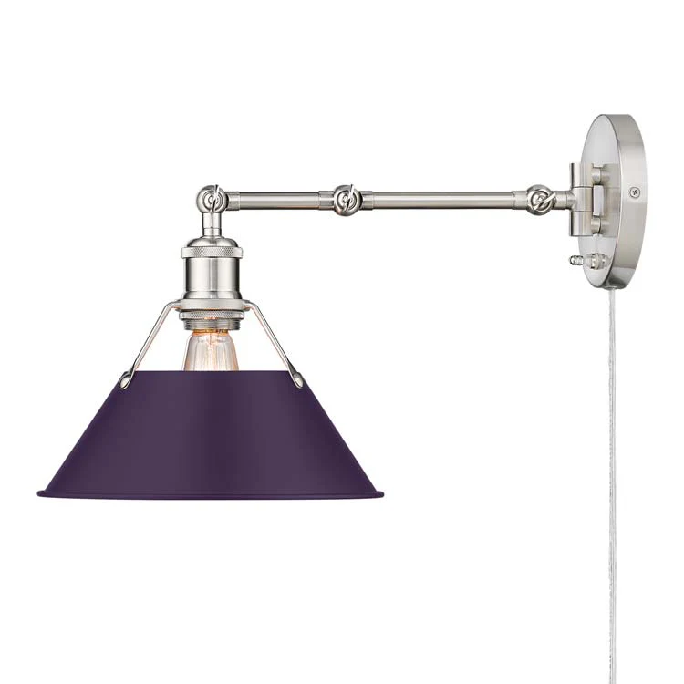 Yep by Golden Lighting Orwell 1-light Swing Arm Wall Lamp in Pewter and Exotic Purple shade - Image 2