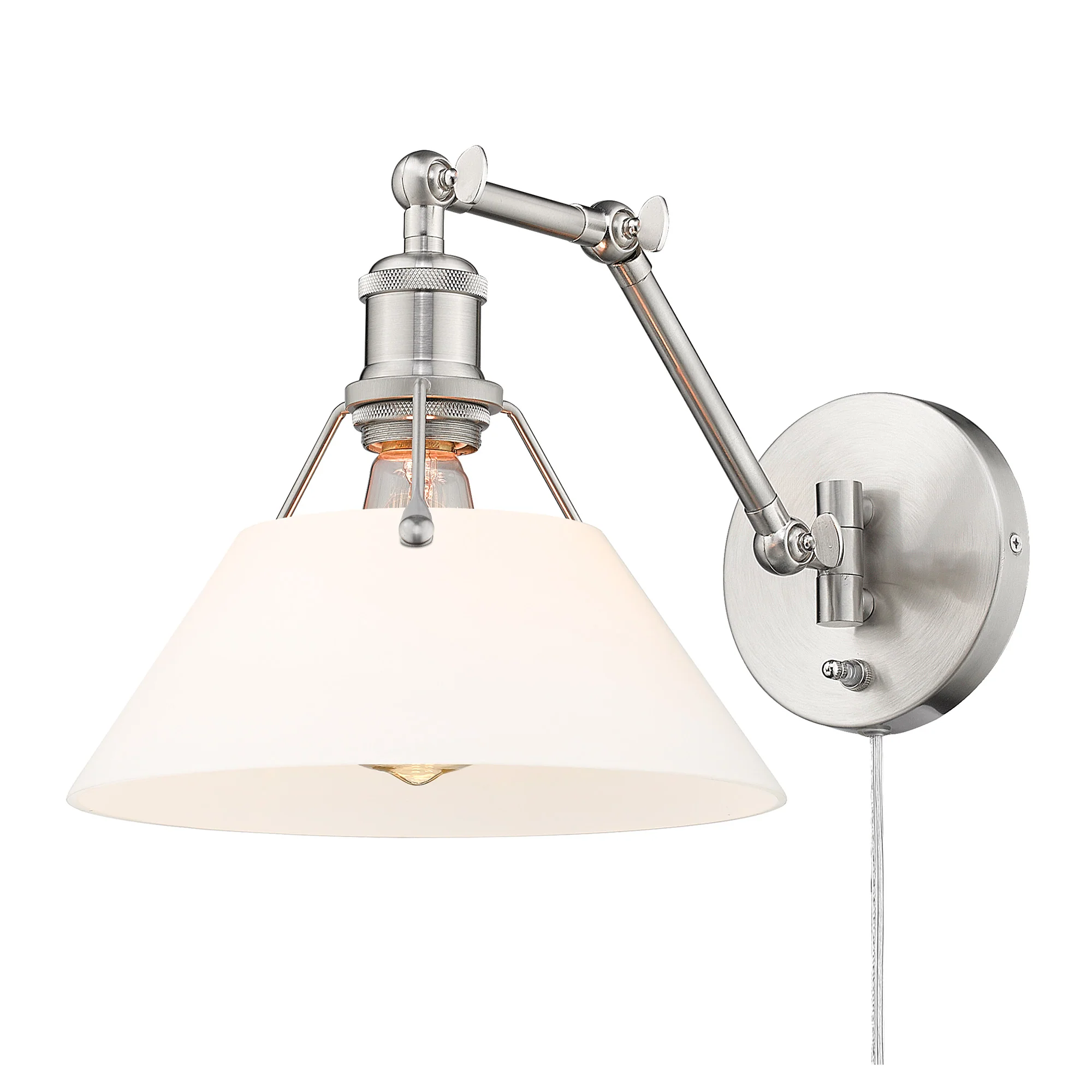 Yep by Golden Lighting Orwell 1-light Swing Arm Wall Lamp in Pewter and Opal Glass - Image 2