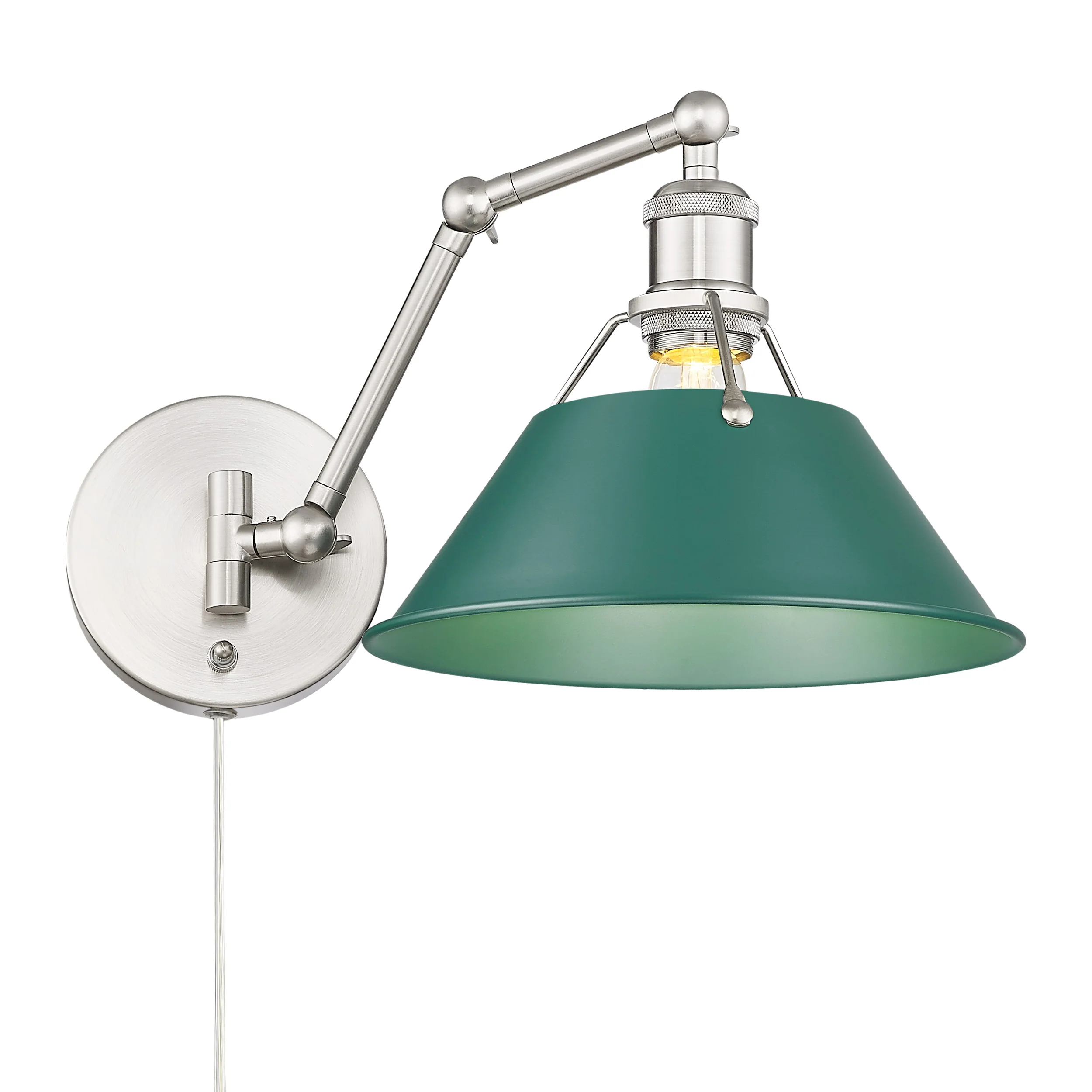 Yep by Golden Lighting Orwell 1-light Swing Arm Wall Lamp in Pewter and Pine Green shade - Image 2
