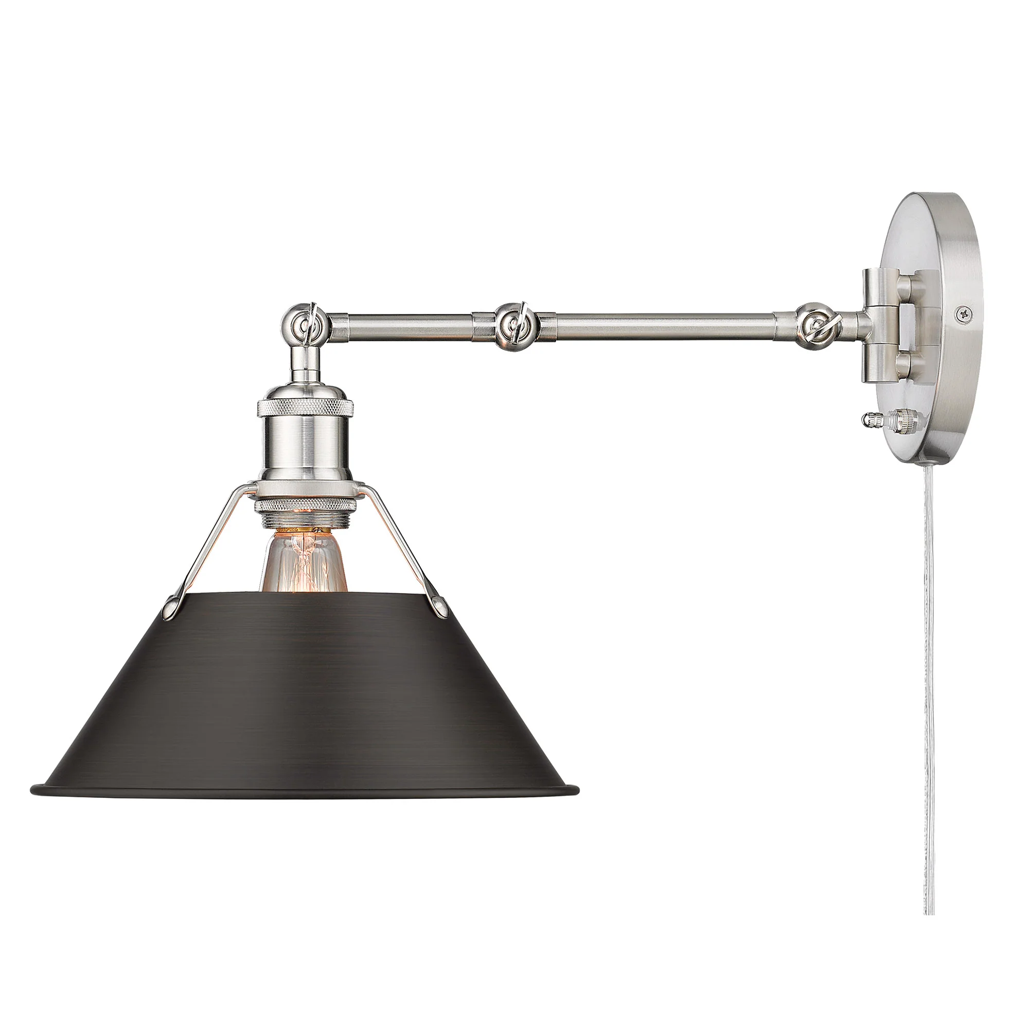 Yep by Golden Lighting Orwell 1-light Swing Arm Wall Lamp in Pewter and Rubbed Bronze shade - Image 2