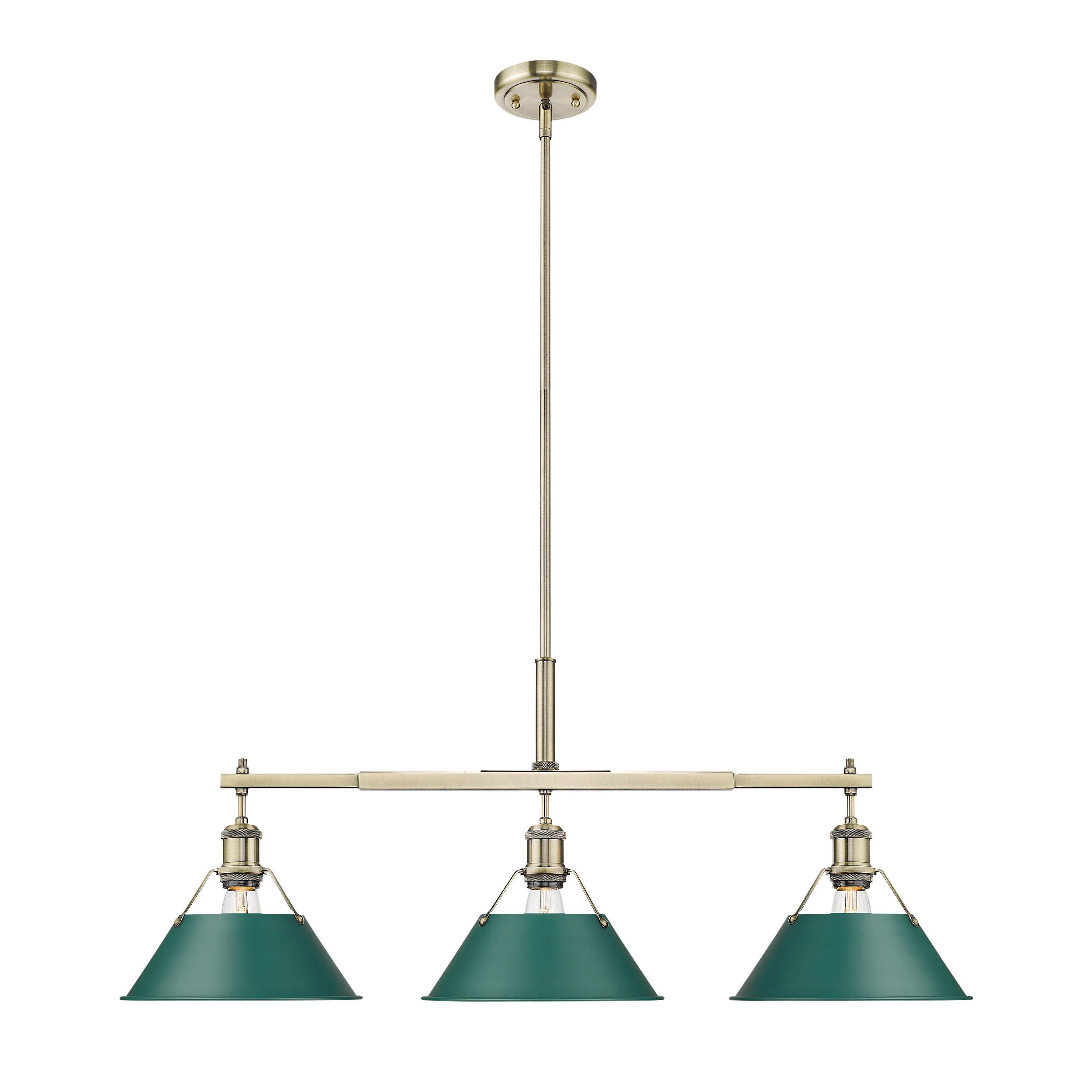 Yep by Golden Lighting Orwell 3-light Island Light in Aged Brass and Pine Green shade
